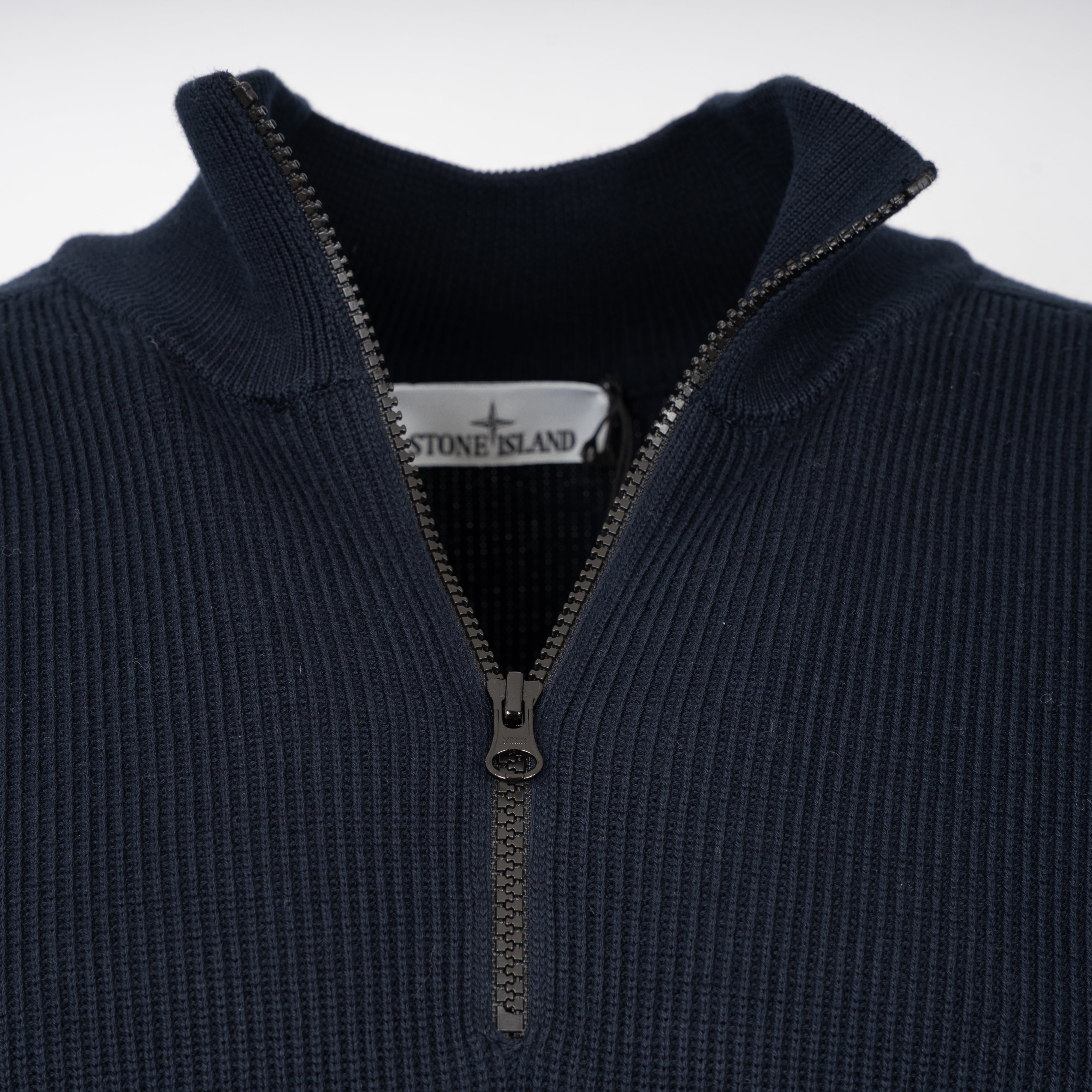 Stone Island Gebreide Trui met Rits Donkerblauw | Soft Organic Cotton