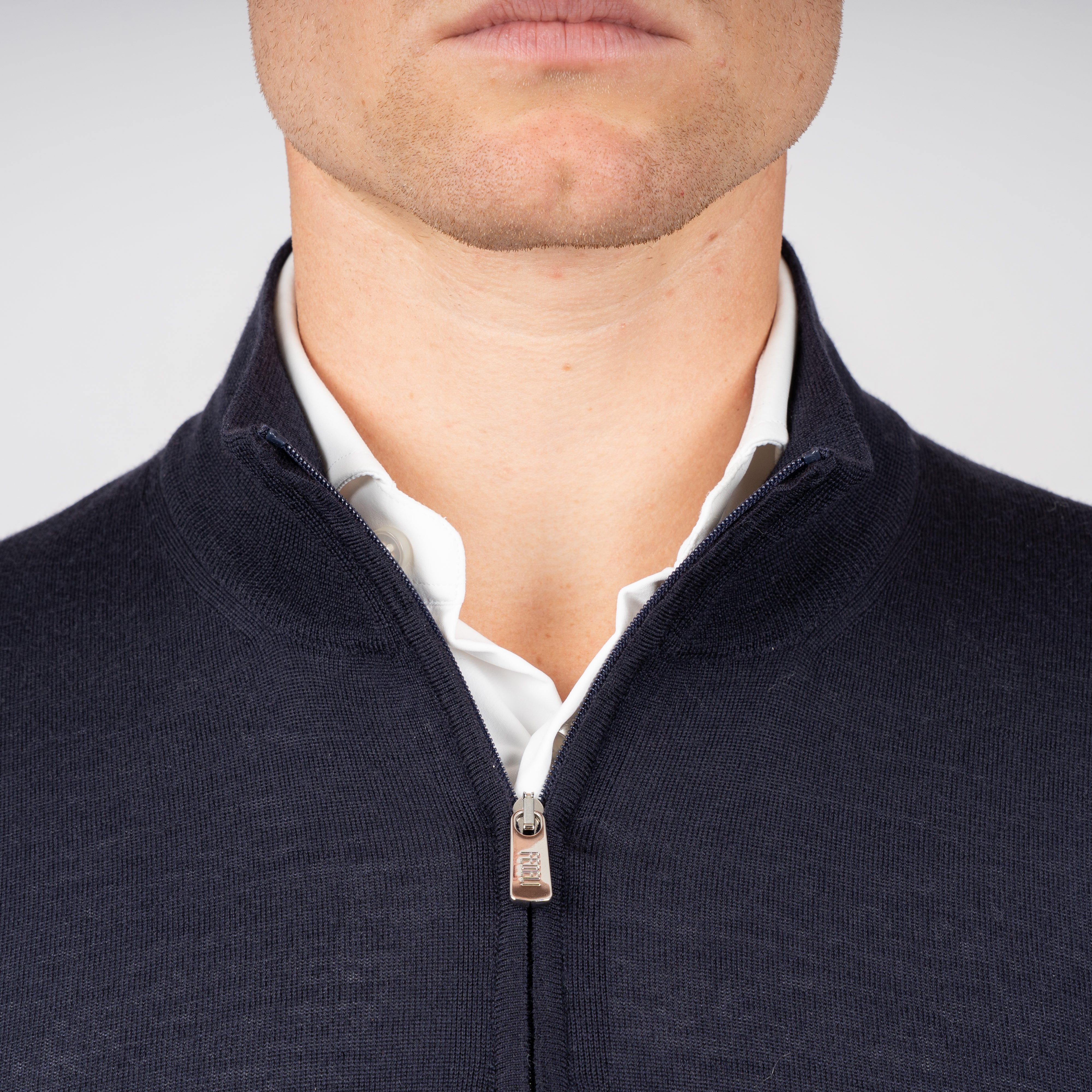 Fedeli Gebreide Trui met Rits Blauw | Favonio Superfine Wool 140