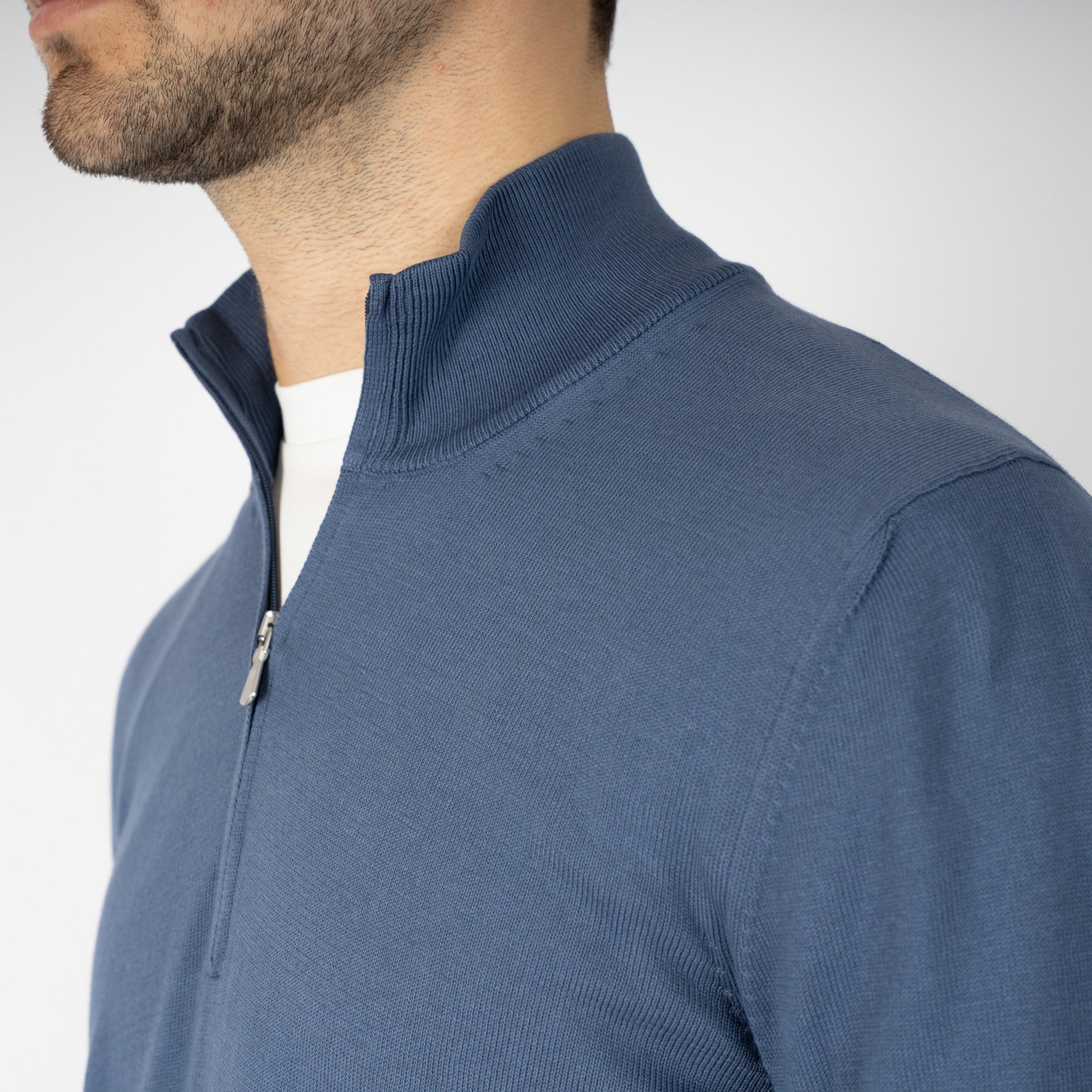 Gran Sasso Gebreide Trui met Rits Middenblauw | Egyptian Cotton