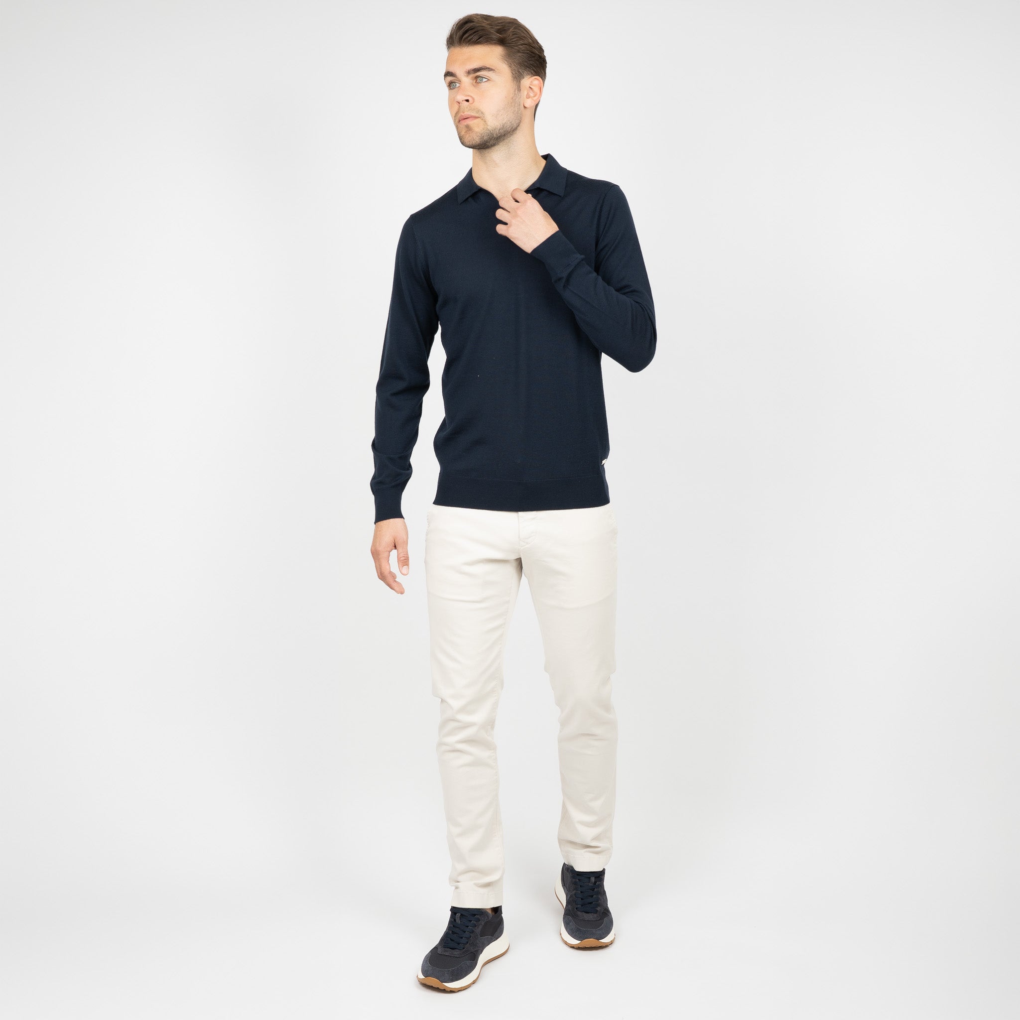 SEVEN DIALS Gebreide Buttonless Polotrui Donkerblauw | Blake
