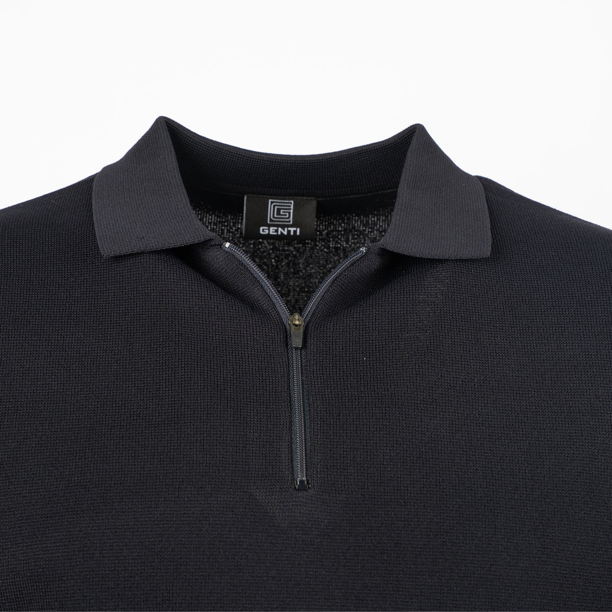 Genti Polo Lange Mouw met Rits Blauw | Cool Dry