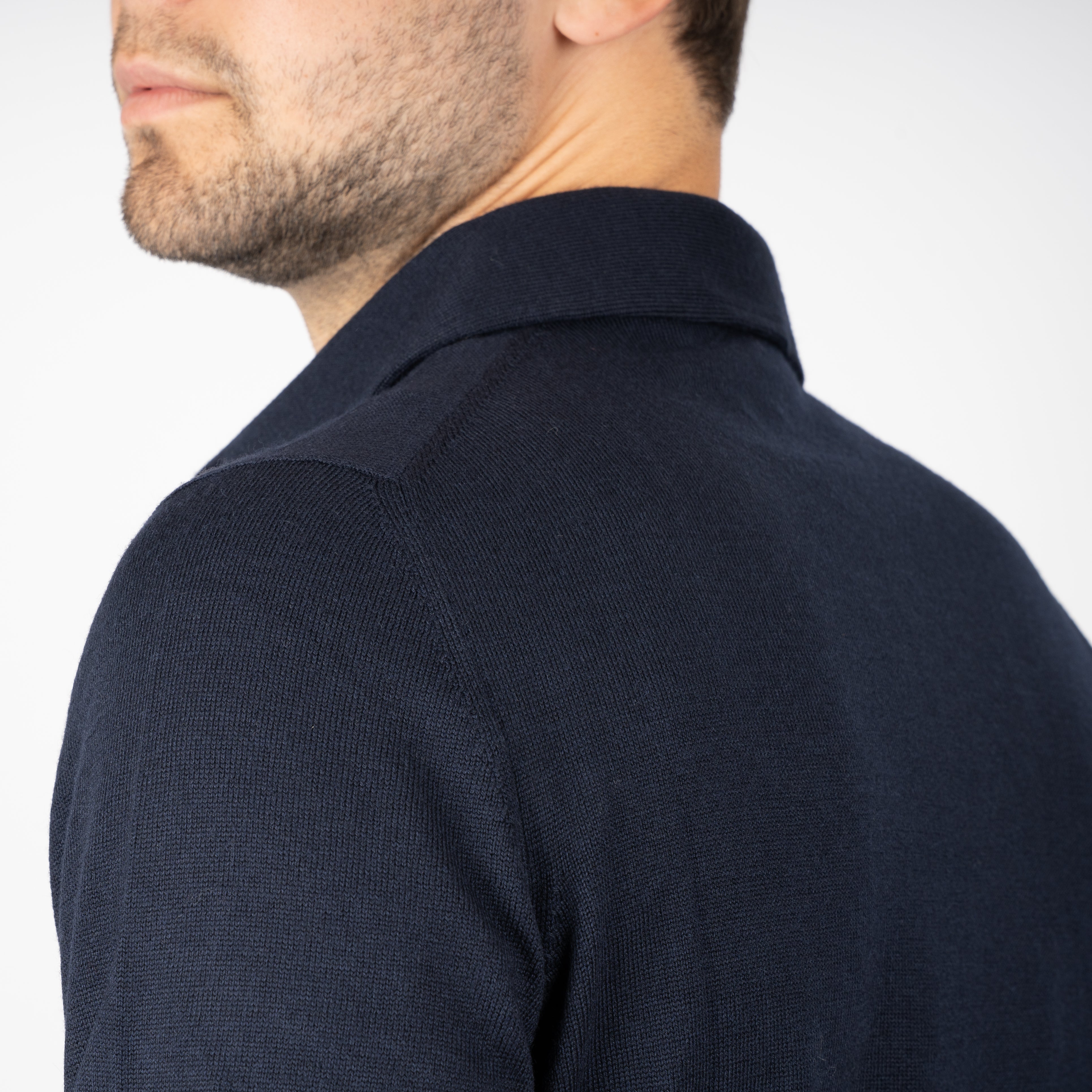 Gran Sasso Gebreide Polo Lange Mouw Blauw | Extrafine Merino