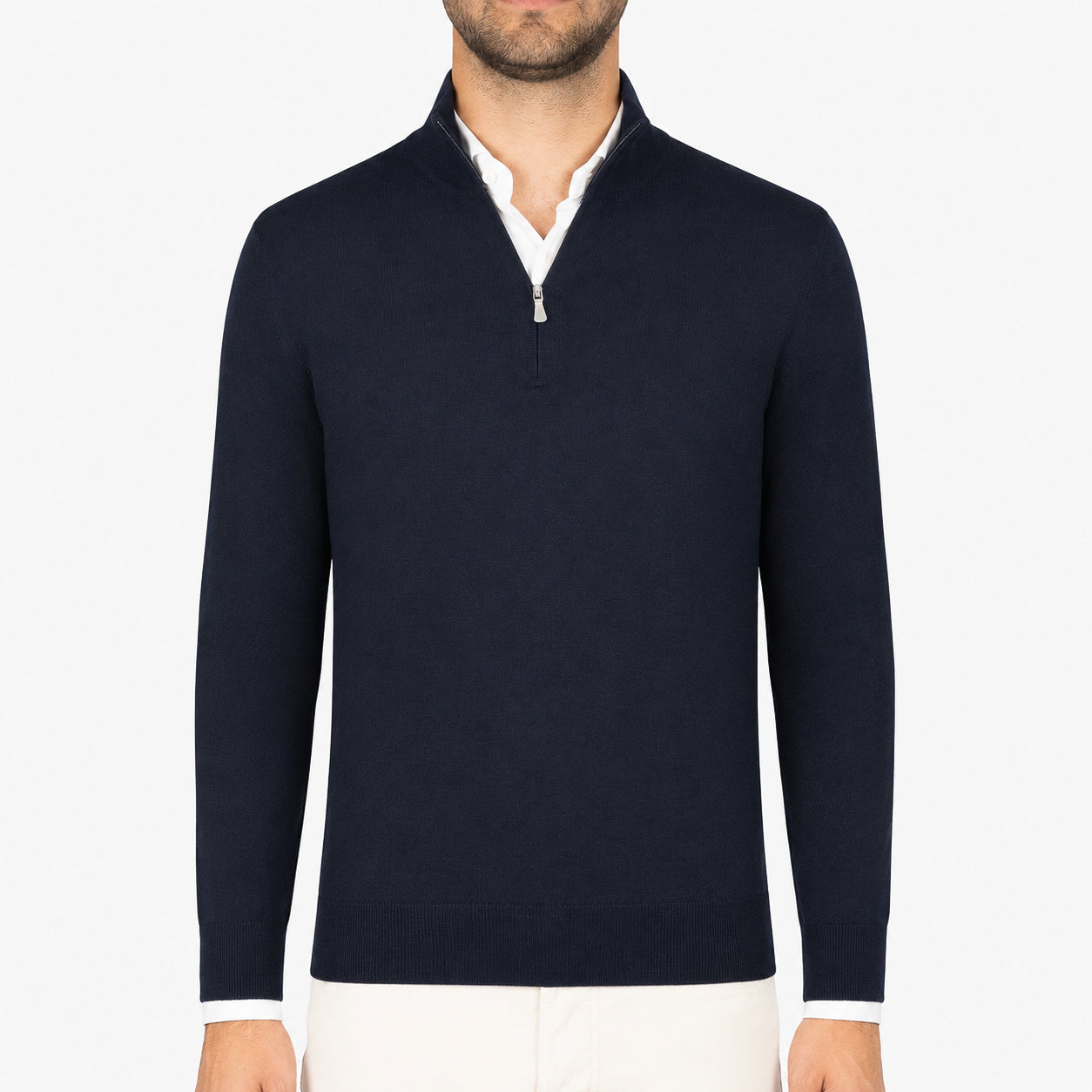 Gran Sasso Gebreide Trui met Rits Blauw | Extrafine Merino