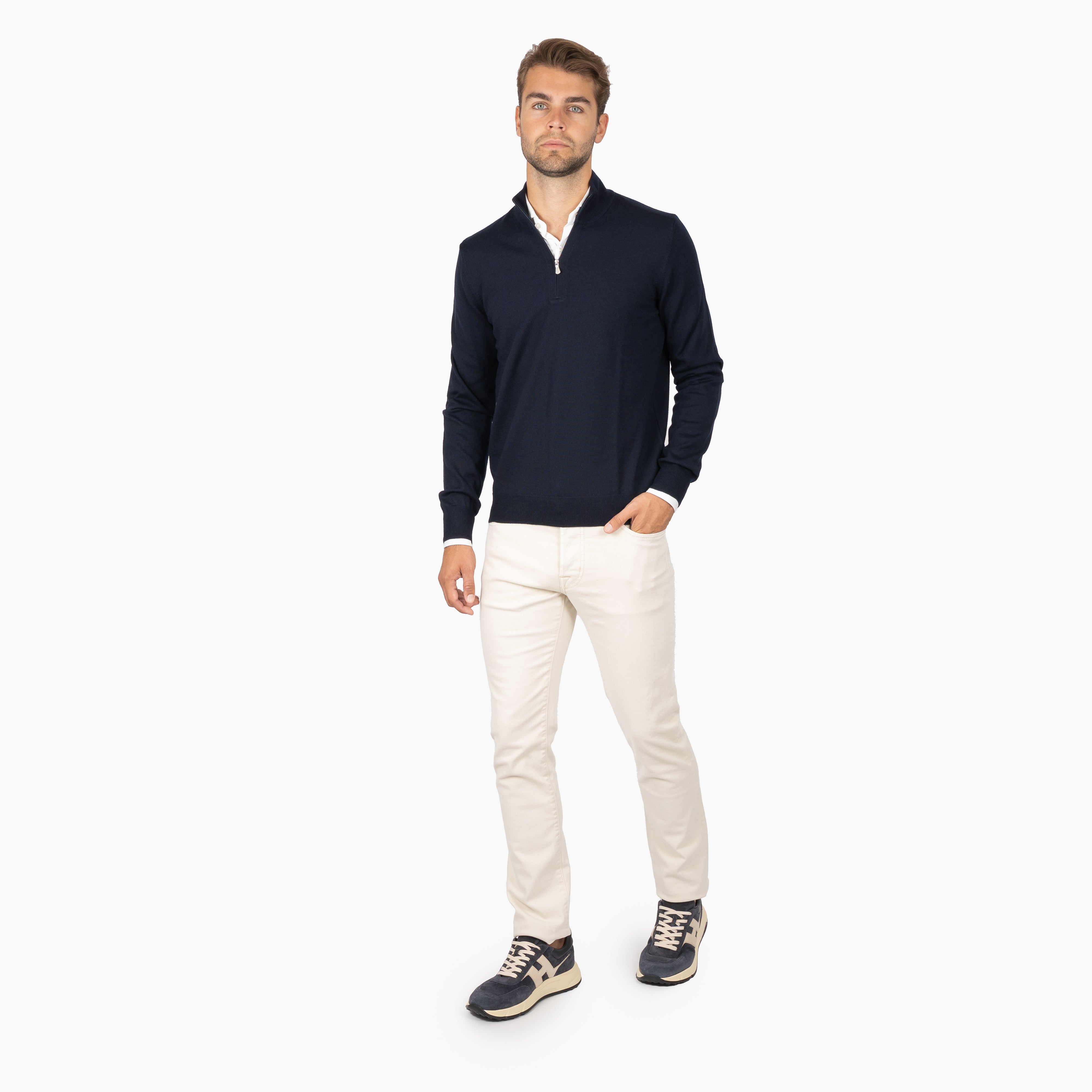 Gran Sasso Gebreide Trui met Rits Blauw | Extrafine Merino