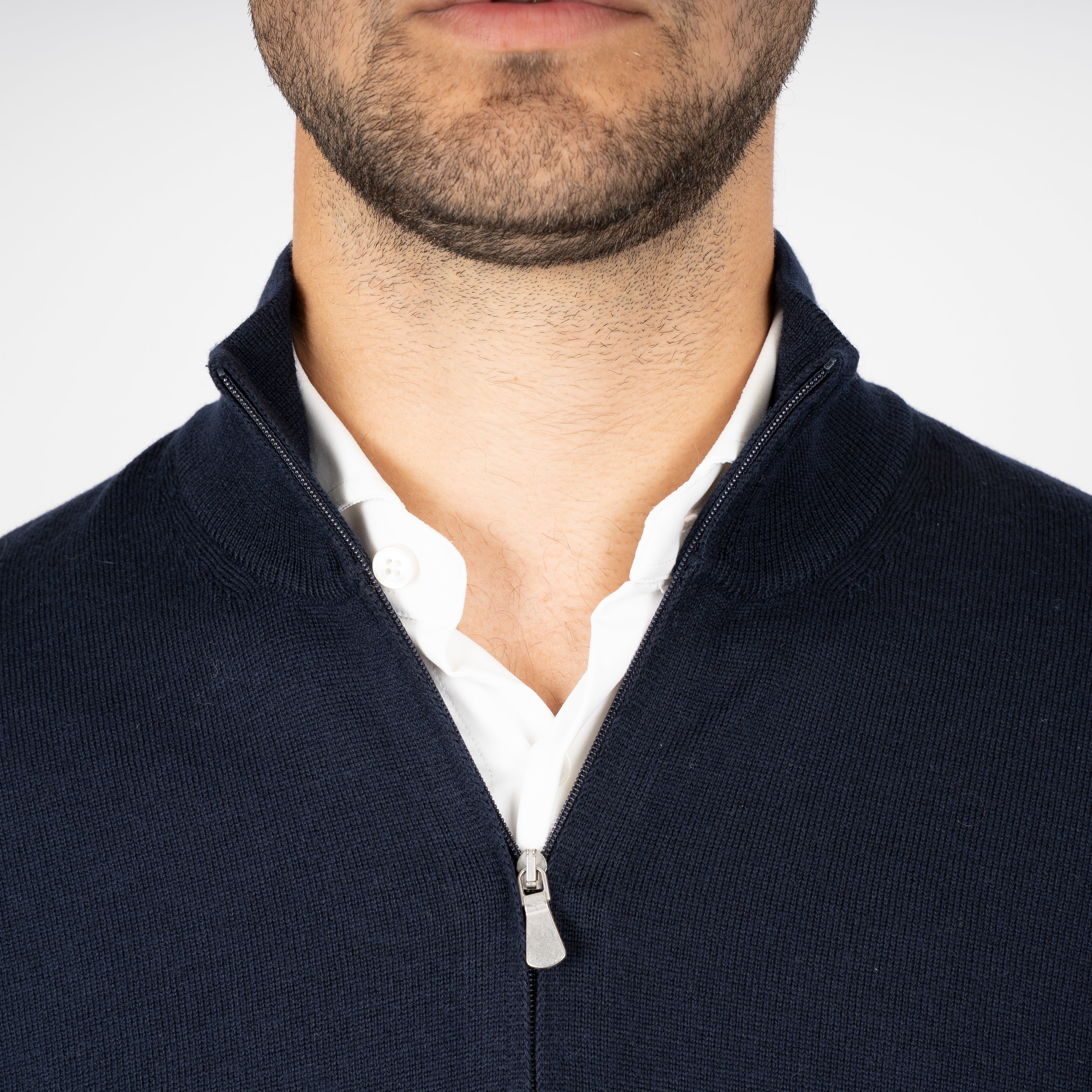 Gran Sasso Gebreide Trui met Rits Blauw | Extrafine Merino
