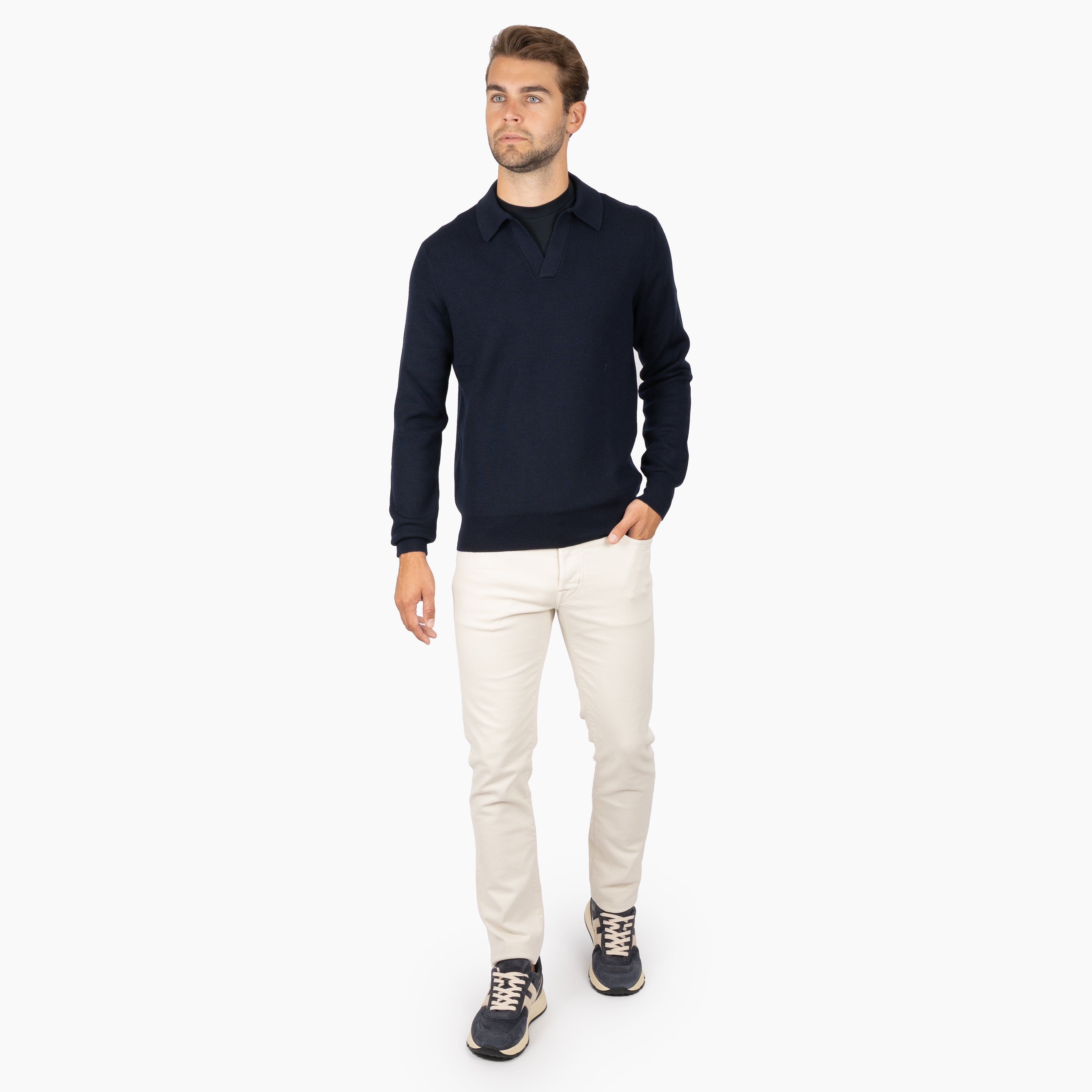 Gran Sasso Gebreide Buttonless Polotrui Blauw | Extrafine Merino