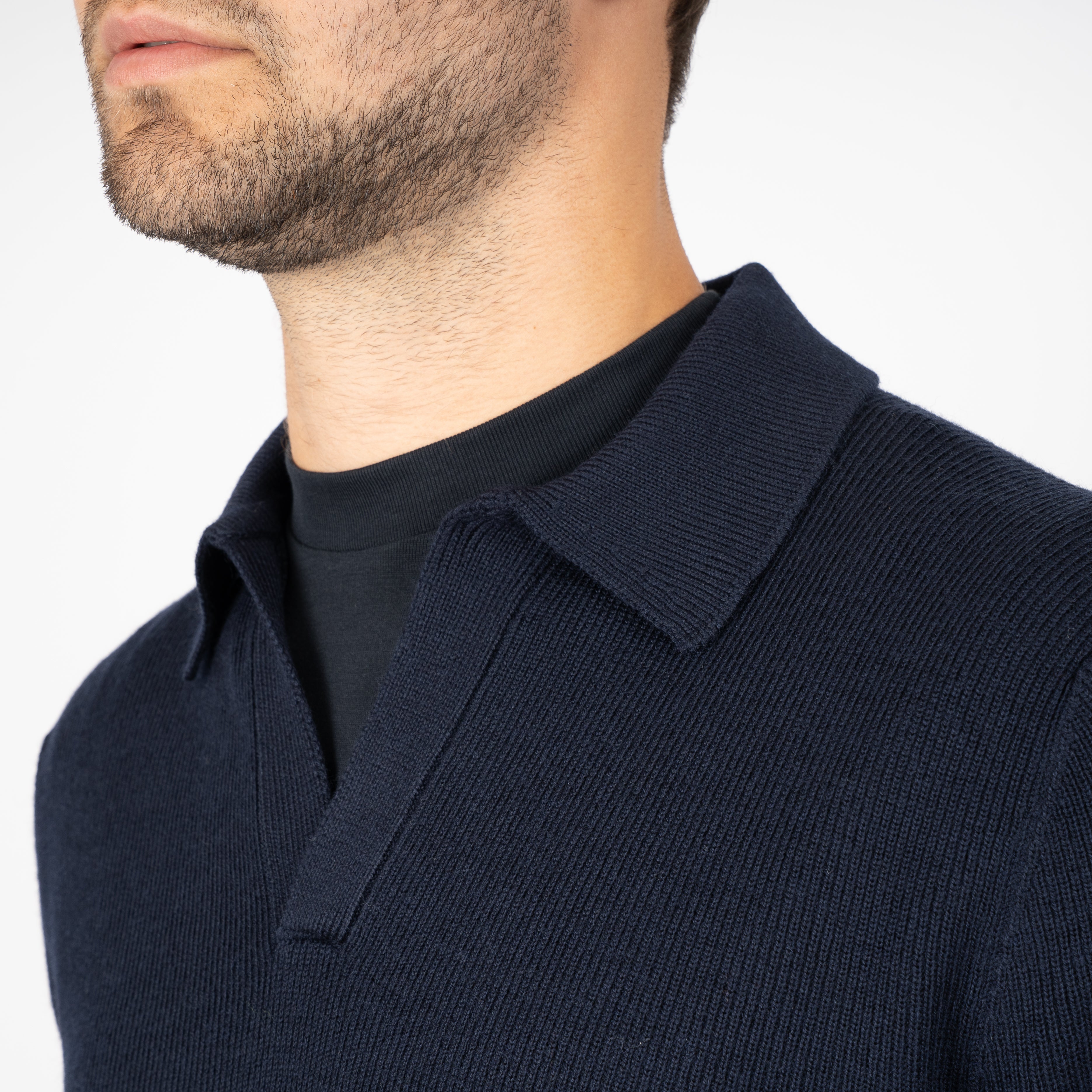 Gran Sasso Gebreide Buttonless Polotrui Blauw | Extrafine Merino