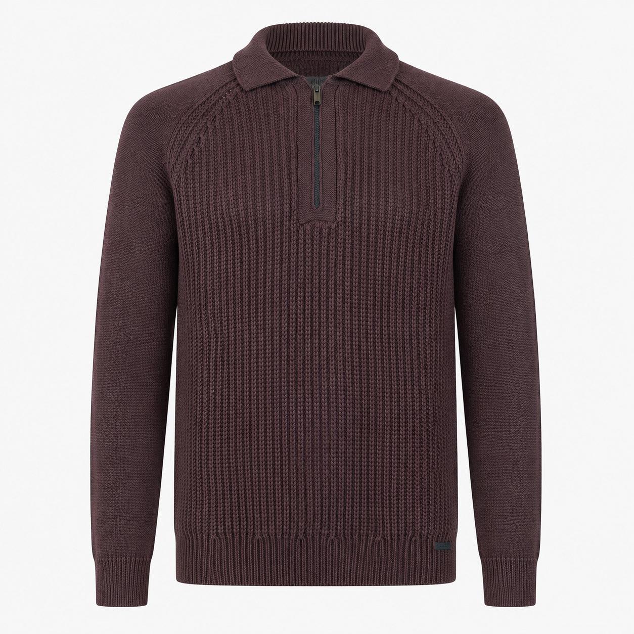 Genti Gebreide Trui met Rits Bordeauxrood | Cotton