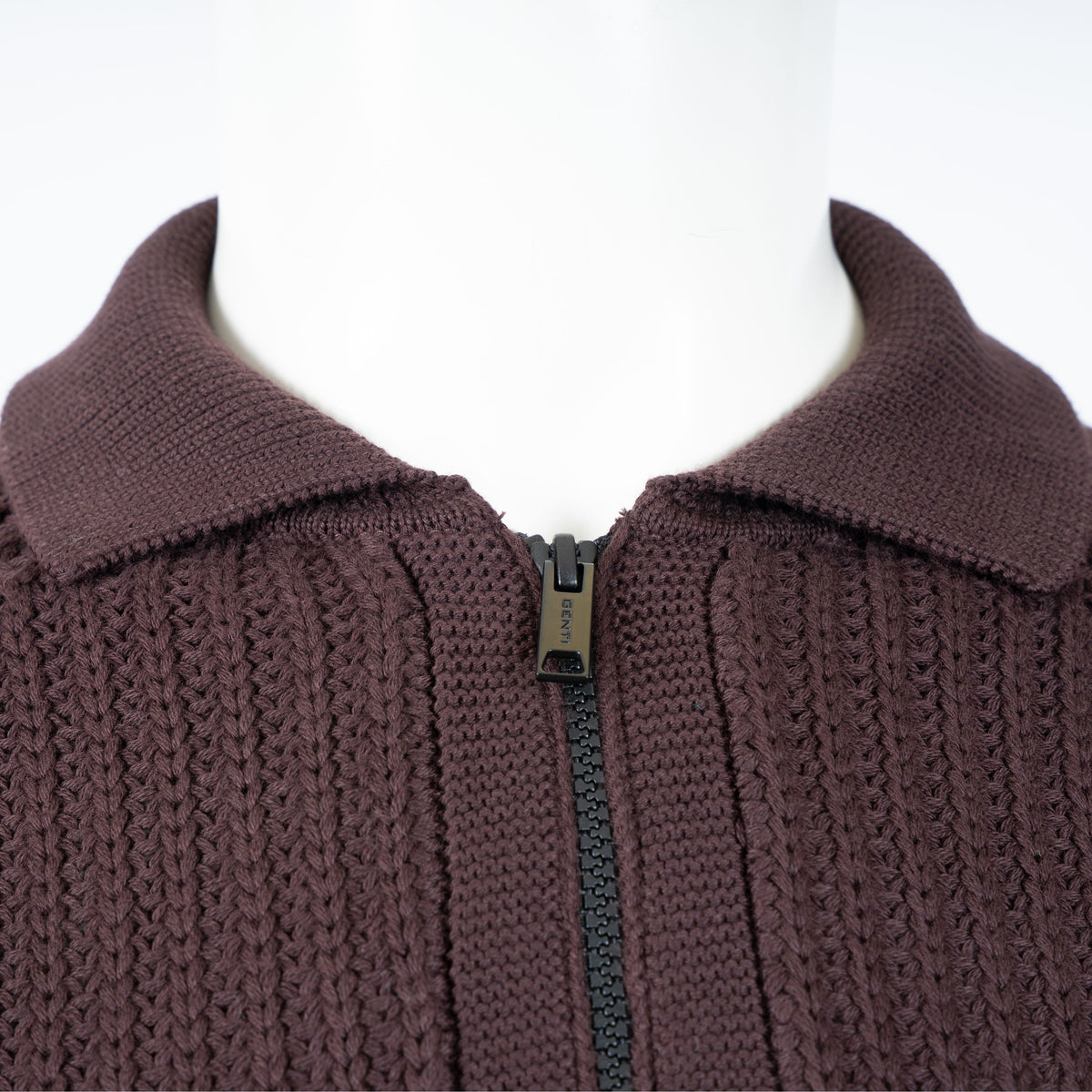 Genti Gebreide Trui met Rits Bordeauxrood | Cotton