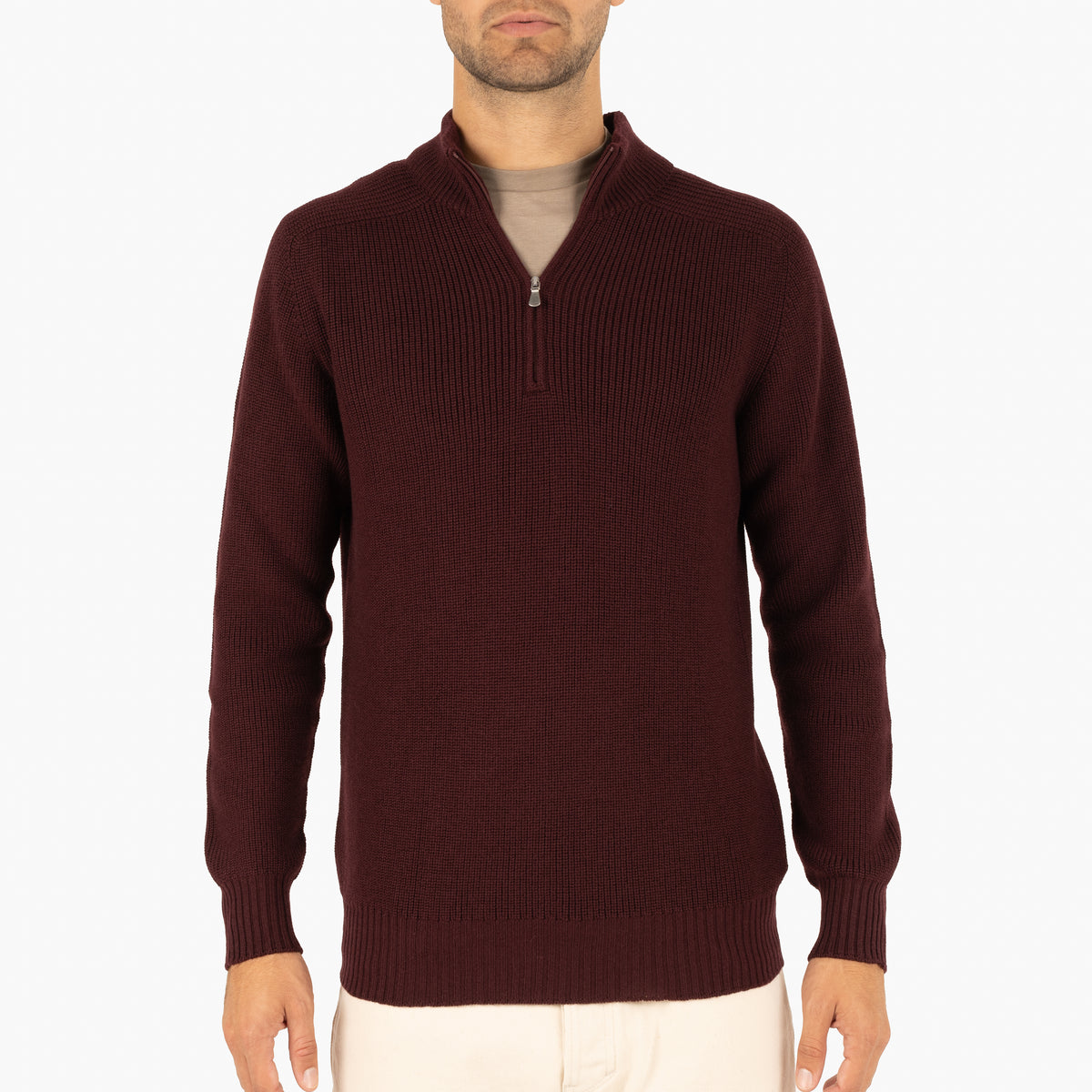 Gran Sasso Gebreide Trui met Rits Bordeaux Rood | Rain Wool