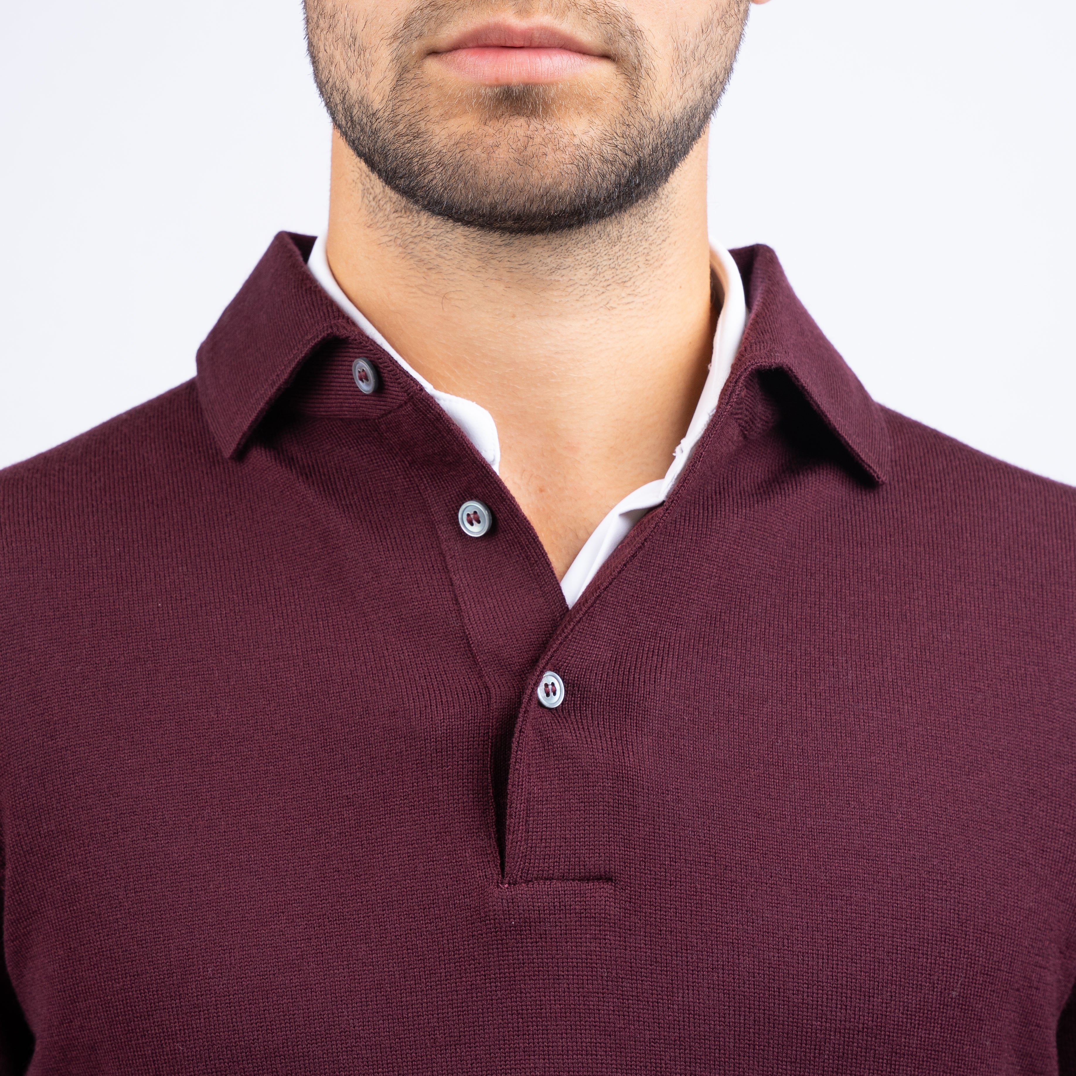 Gran Sasso Gebreide Polo Lange Mouw Bordeaux Rood | Extrafine Merino