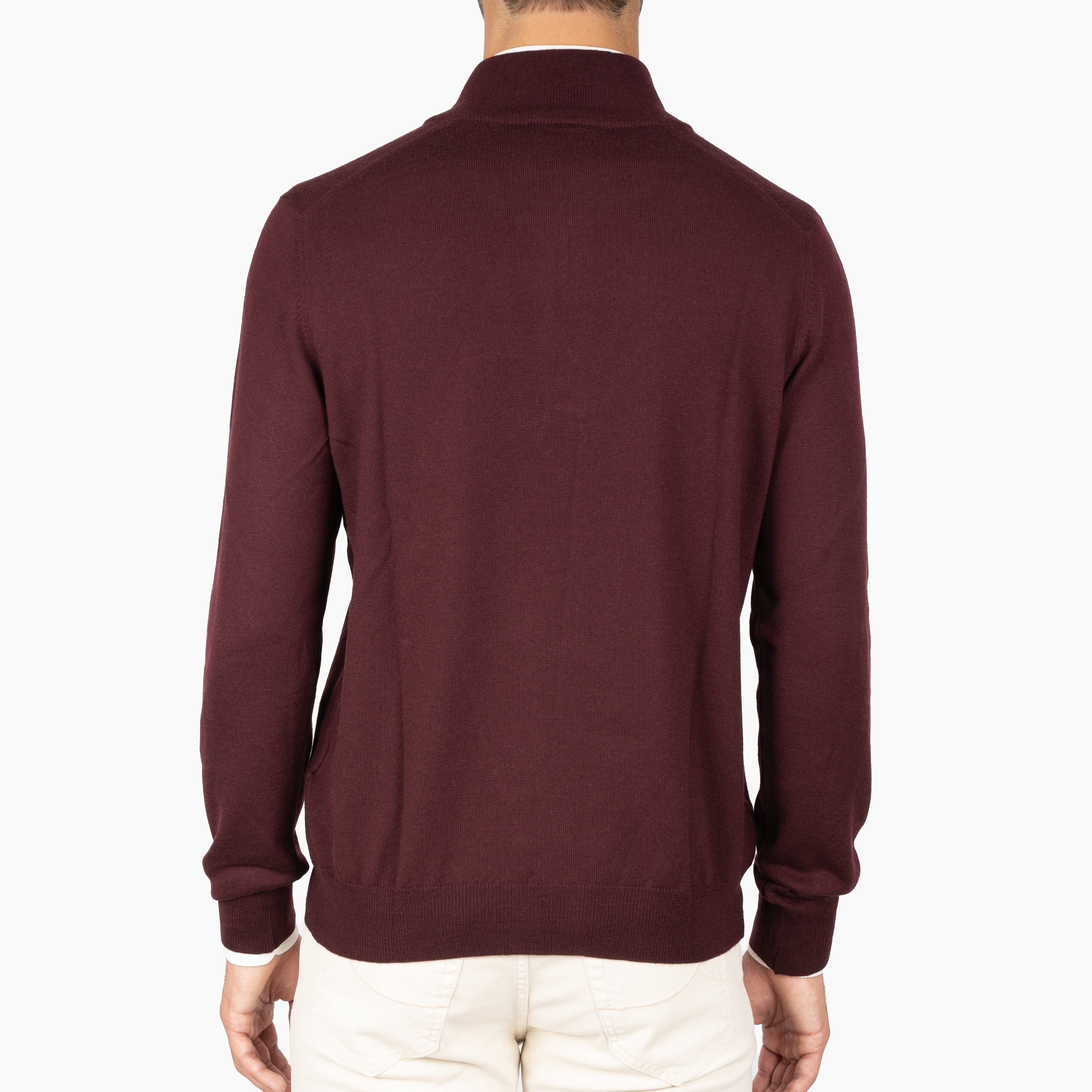 Gran Sasso Gebreide Trui met Rits Bordeaux Rood | Extrafine Merino