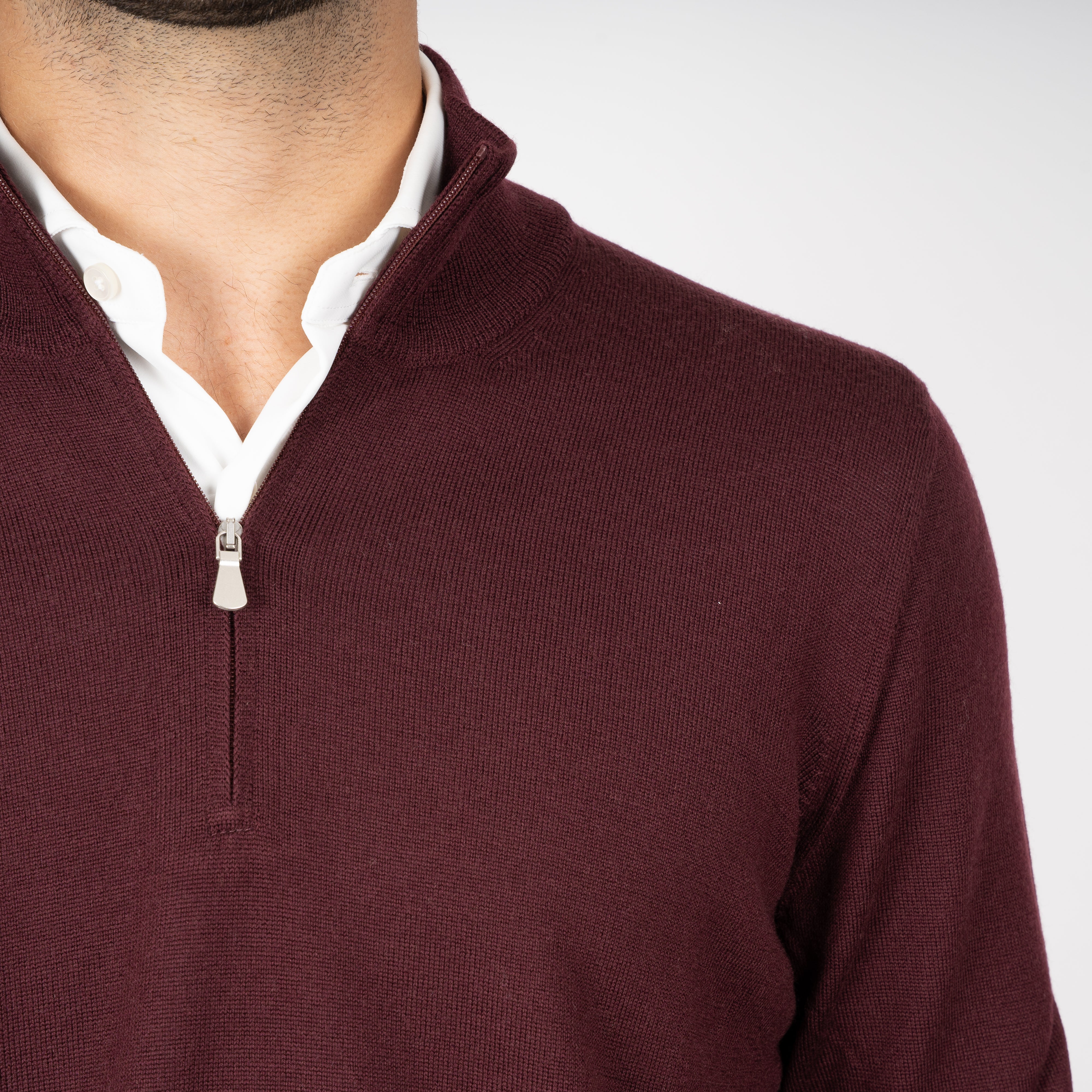 Gran Sasso Gebreide Trui met Rits Bordeaux Rood | Extrafine Merino