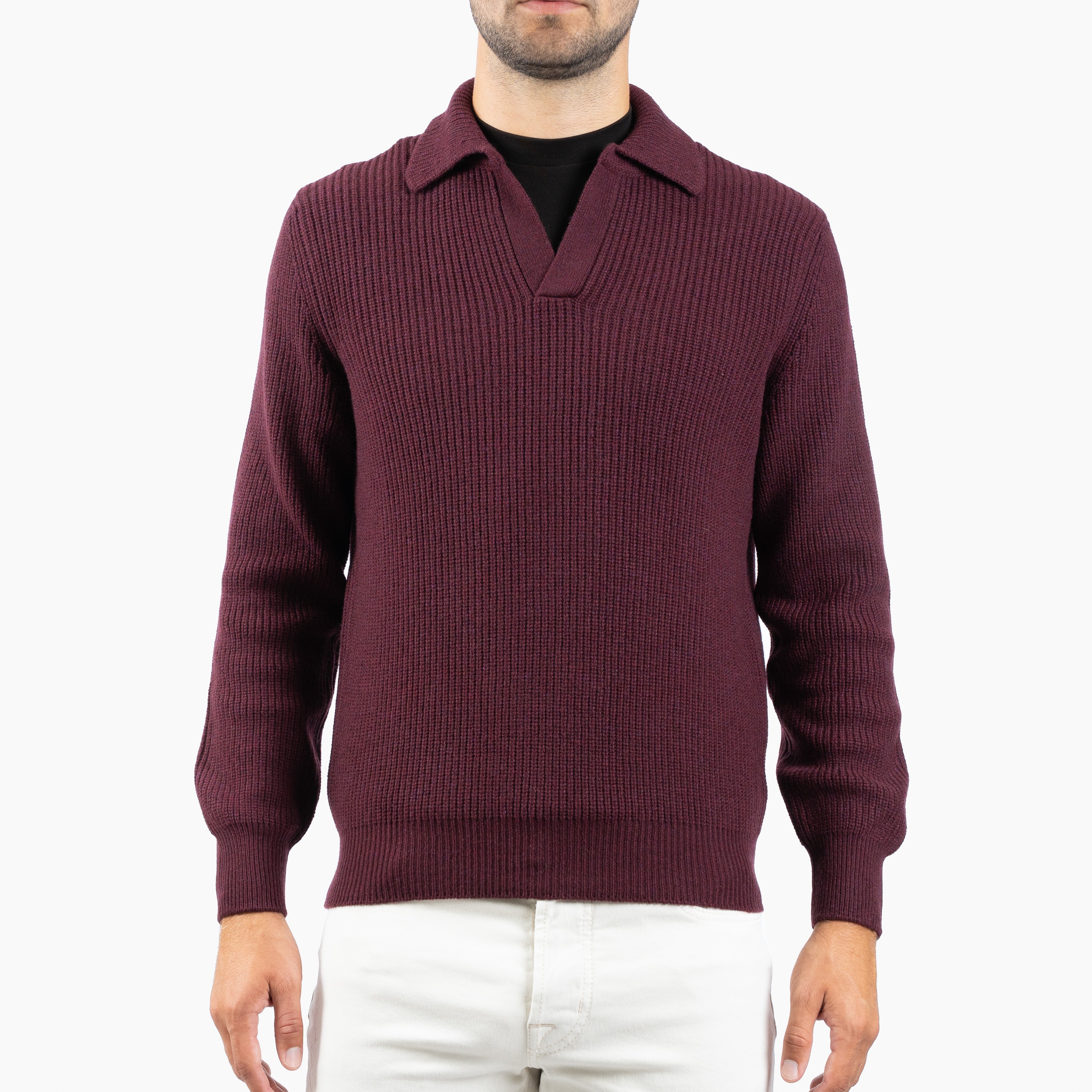 Gran Sasso Gebreide Buttonless Polotrui Bordeaux Rood | Super Geelong