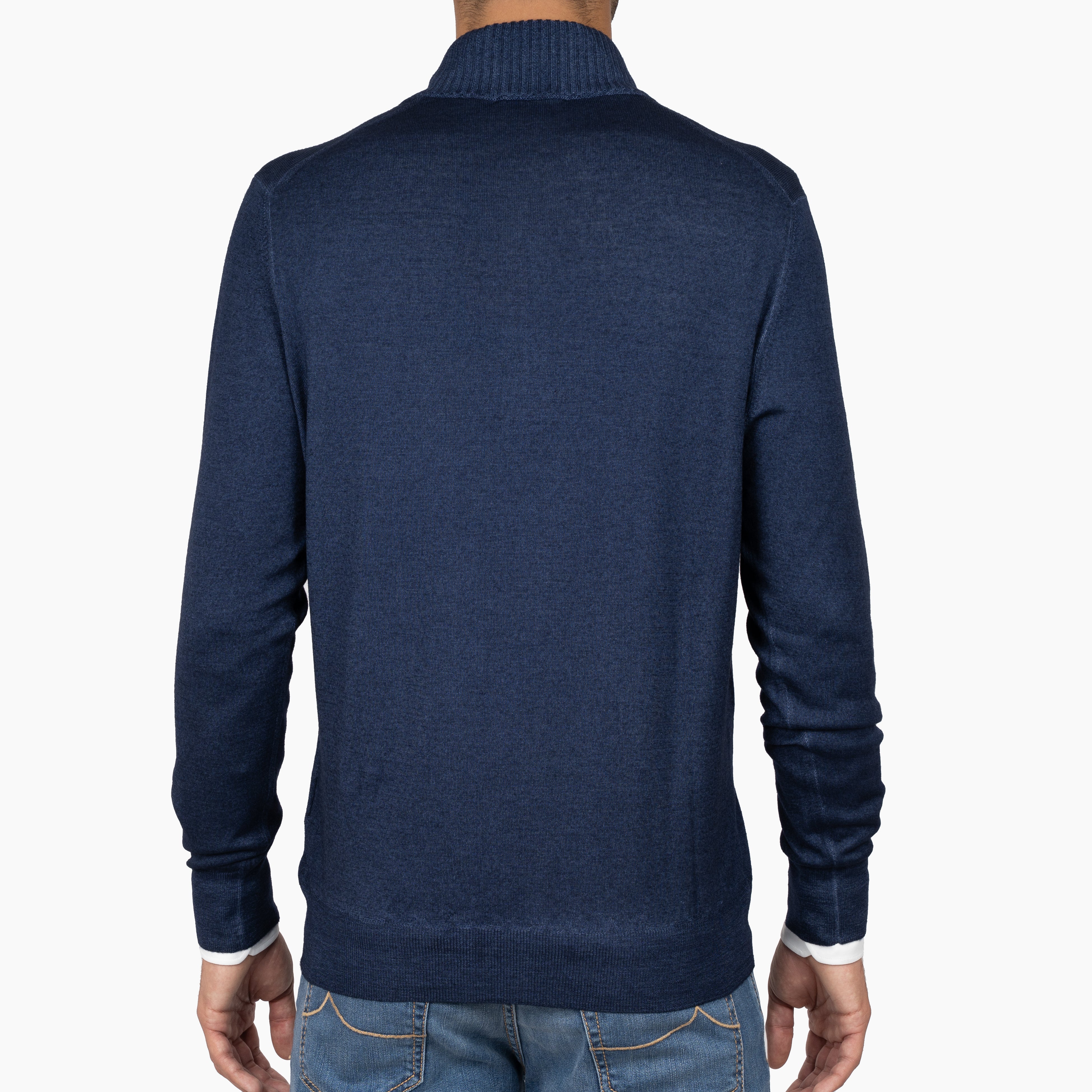 Gran Sasso Gebreide Trui met Rits Blauw | Vintage Merino