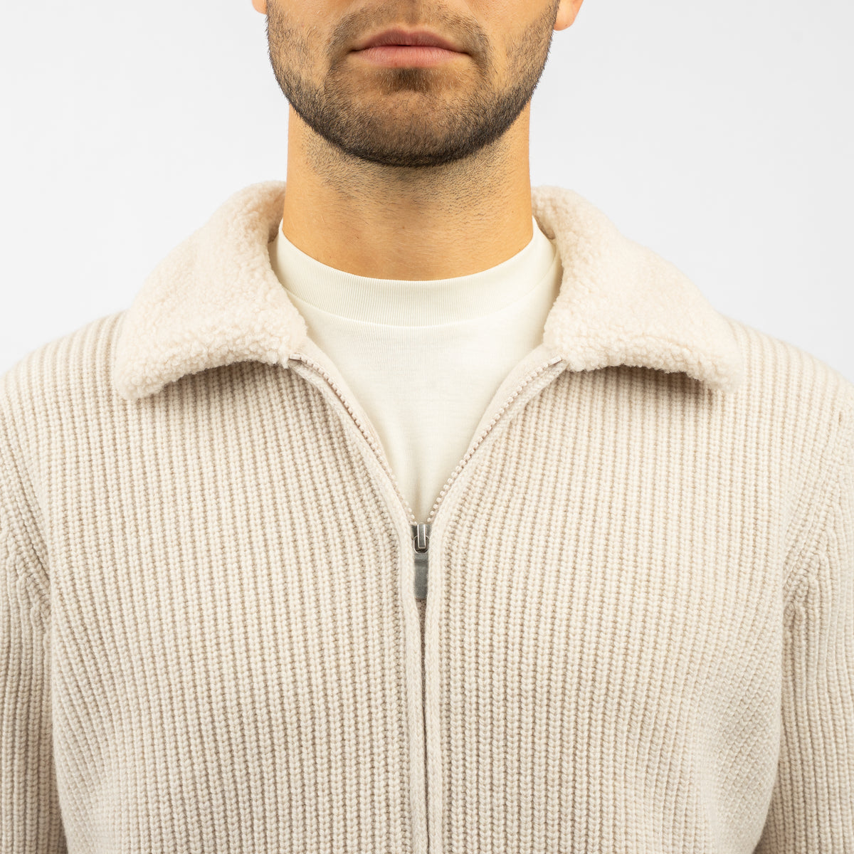 Gran Sasso Vest Beige met Teddy-Kraag | Extrafine Merino
