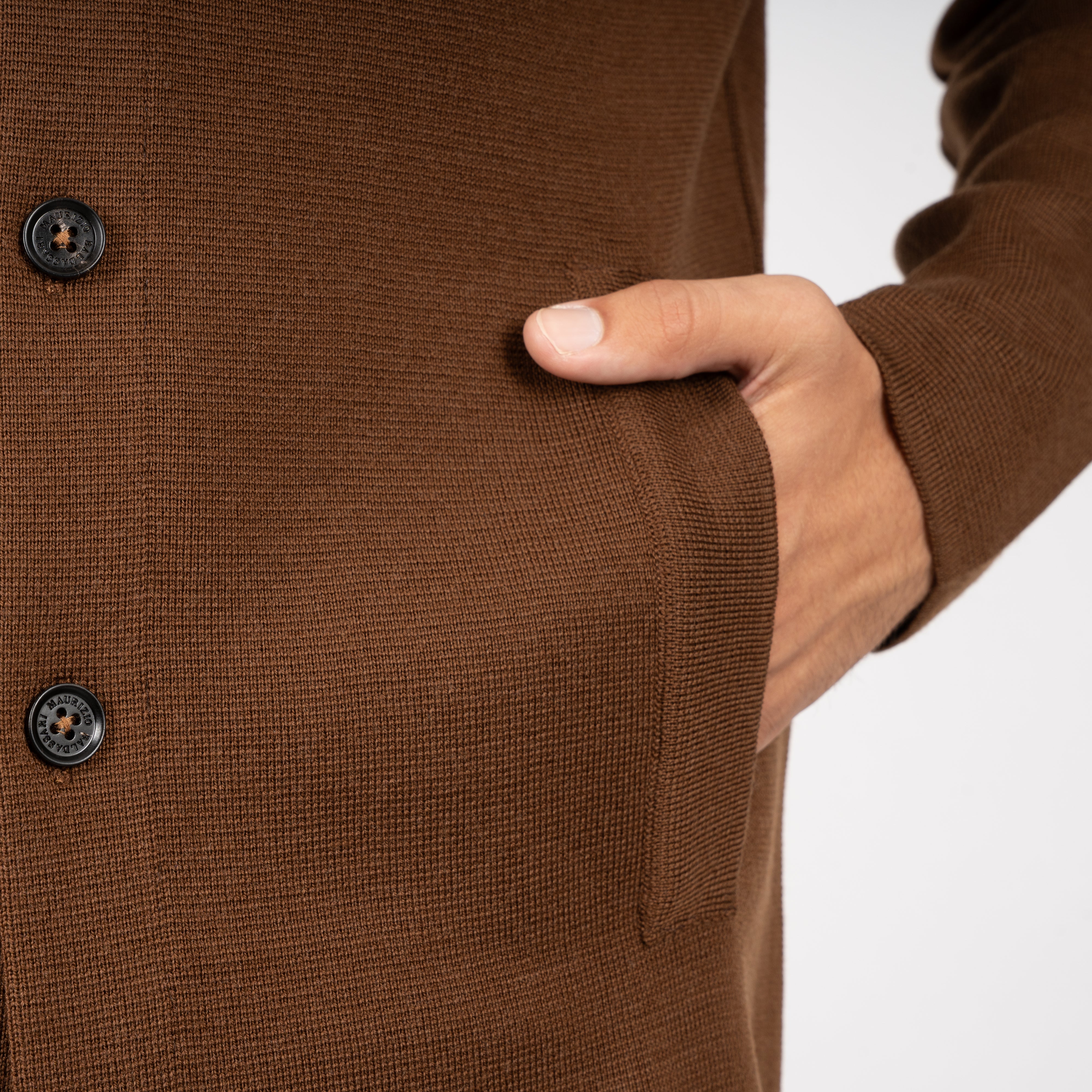 Maurizio Baldassari Gebreid Overshirt Camel | Milano Stitch
