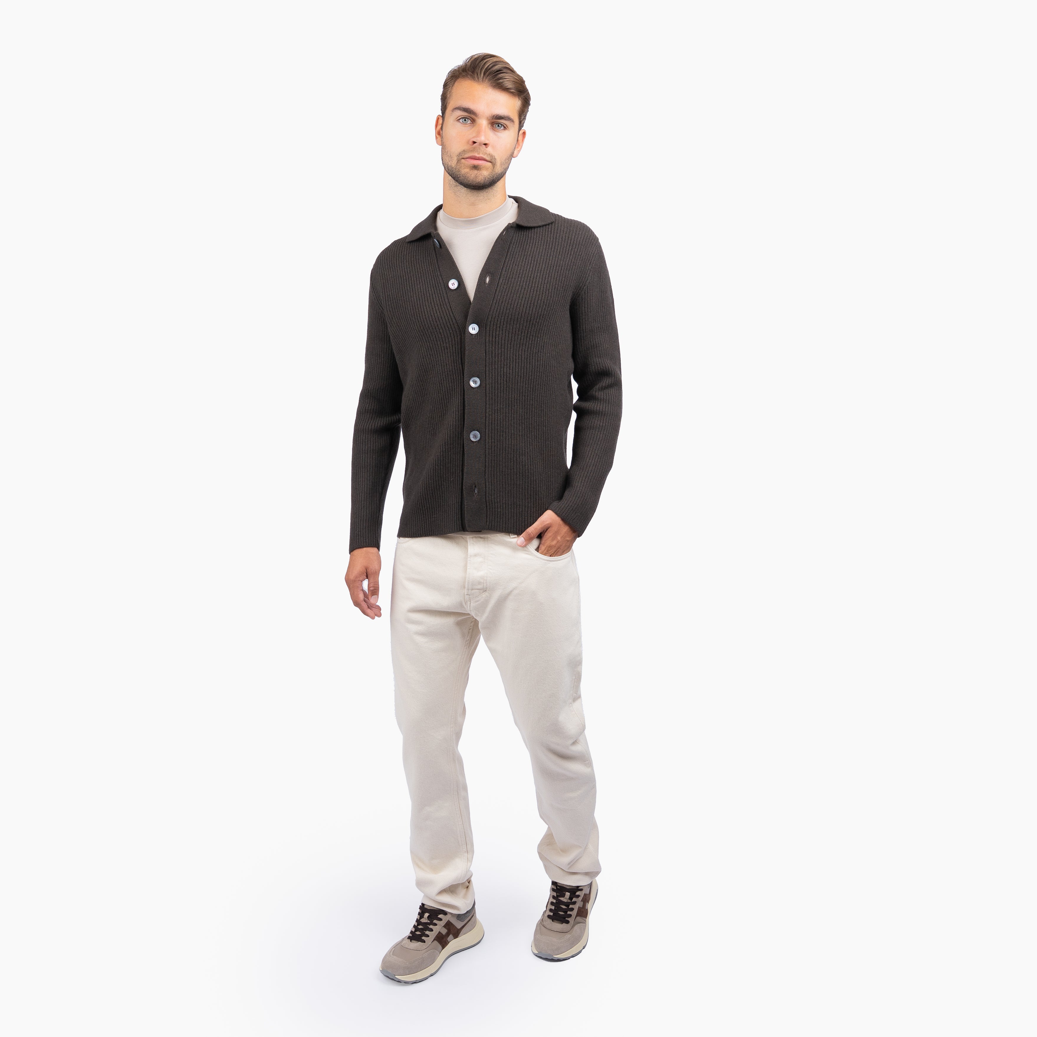 Gran Sasso Gebreid Knoopvest Bruin | Cashmere Lana