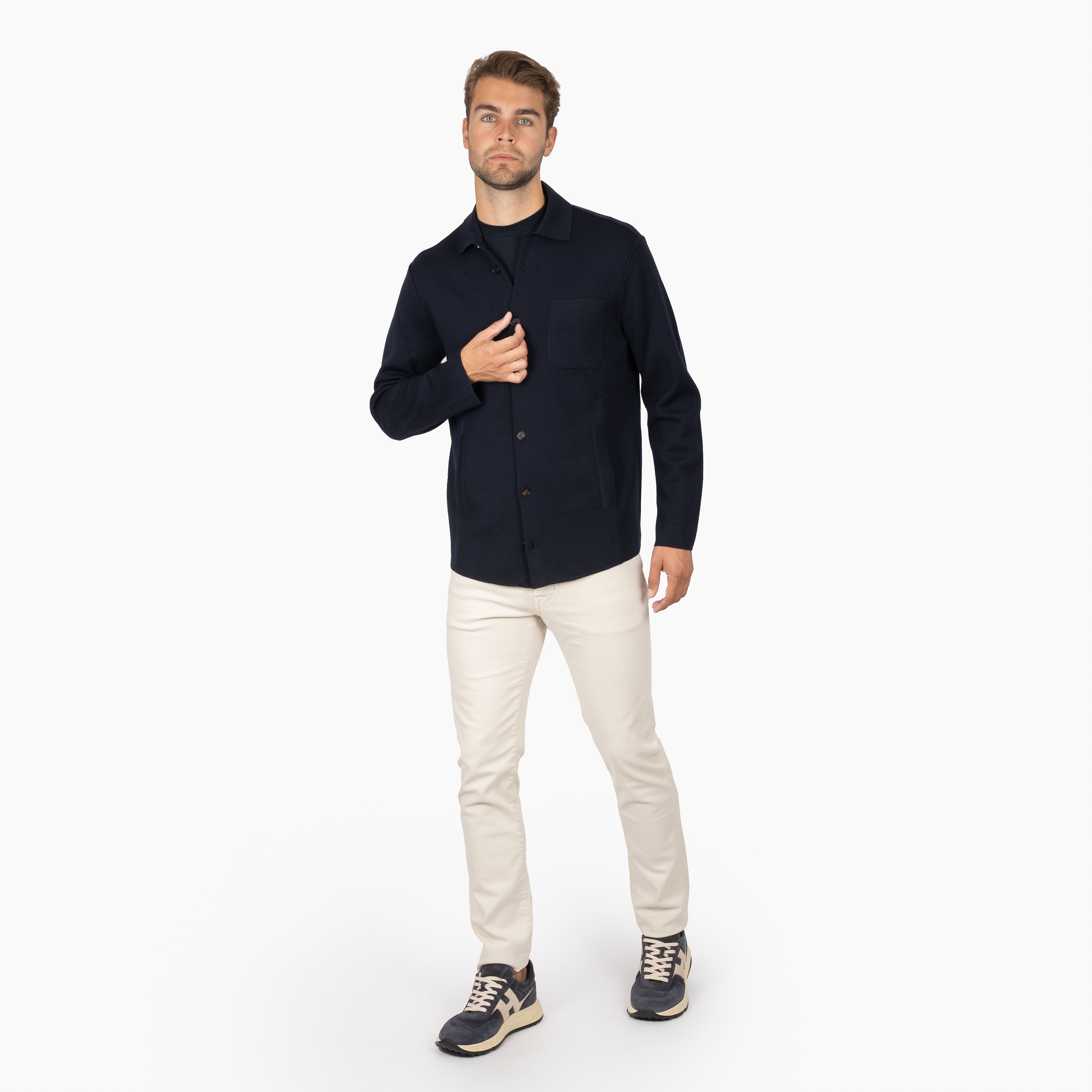 Maurizio Baldassari Gebreid Overshirt Blauw | Milano Stitch