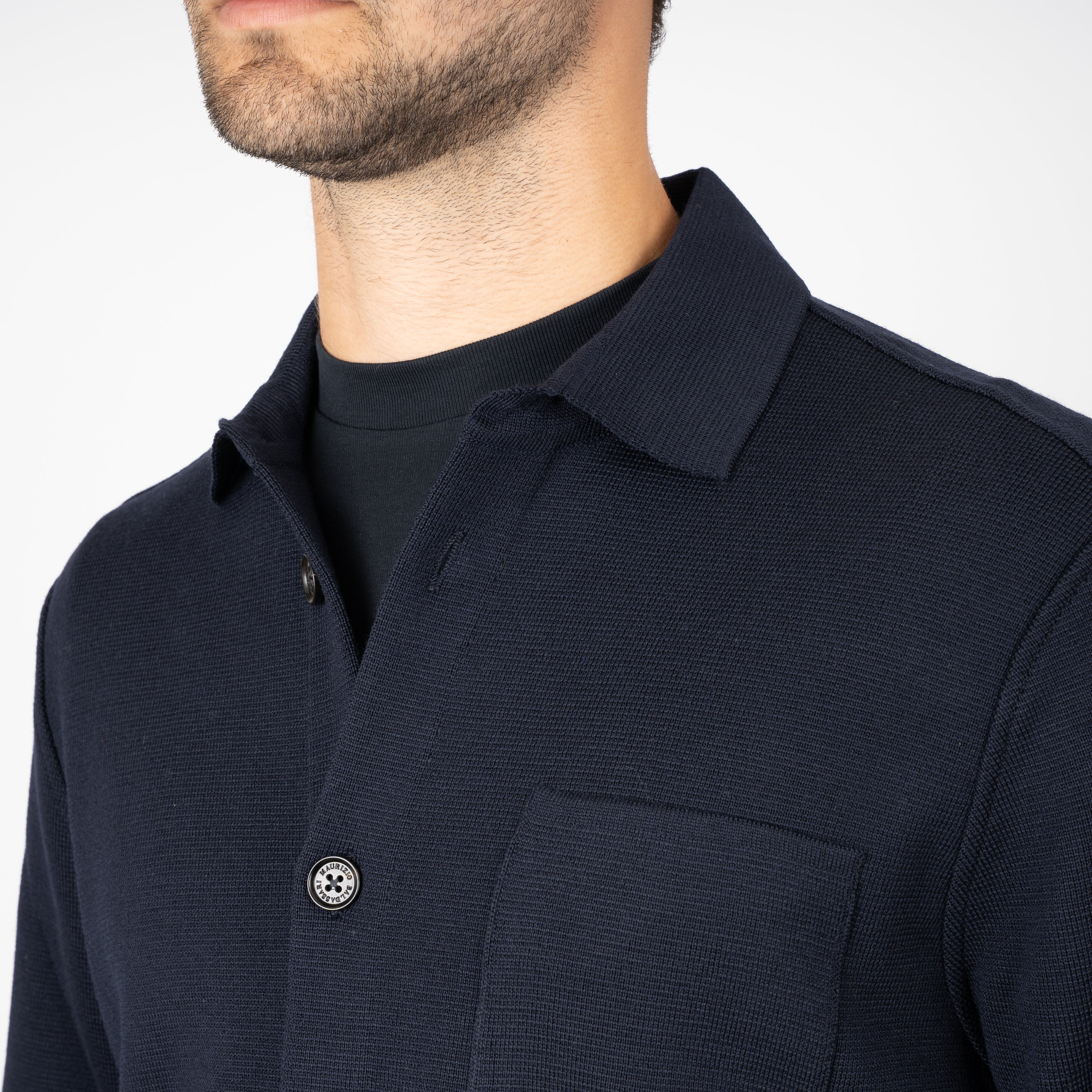 Maurizio Baldassari Gebreid Overshirt Blauw | Milano Stitch