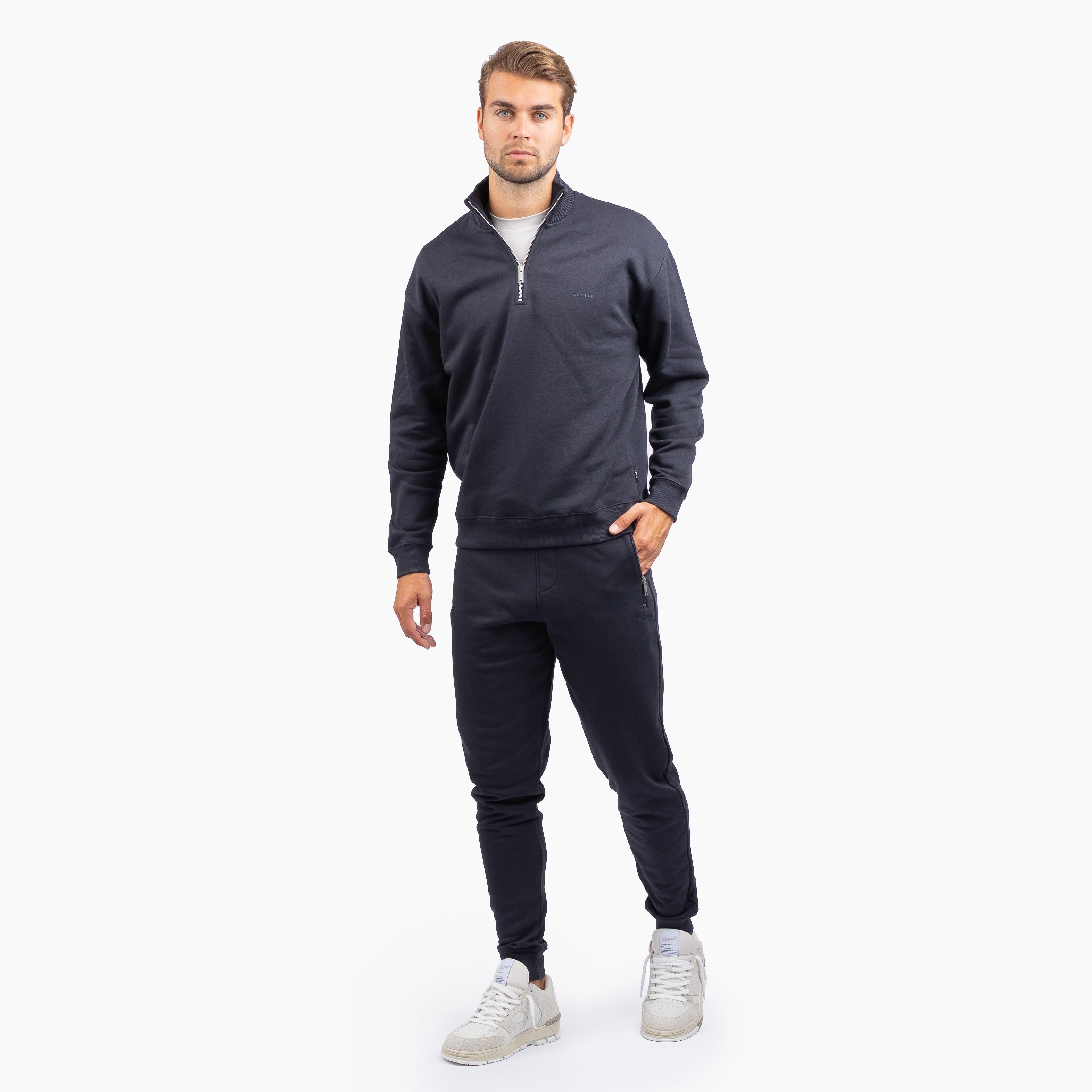 Genti Sweater met Rits Blauw | Cotton