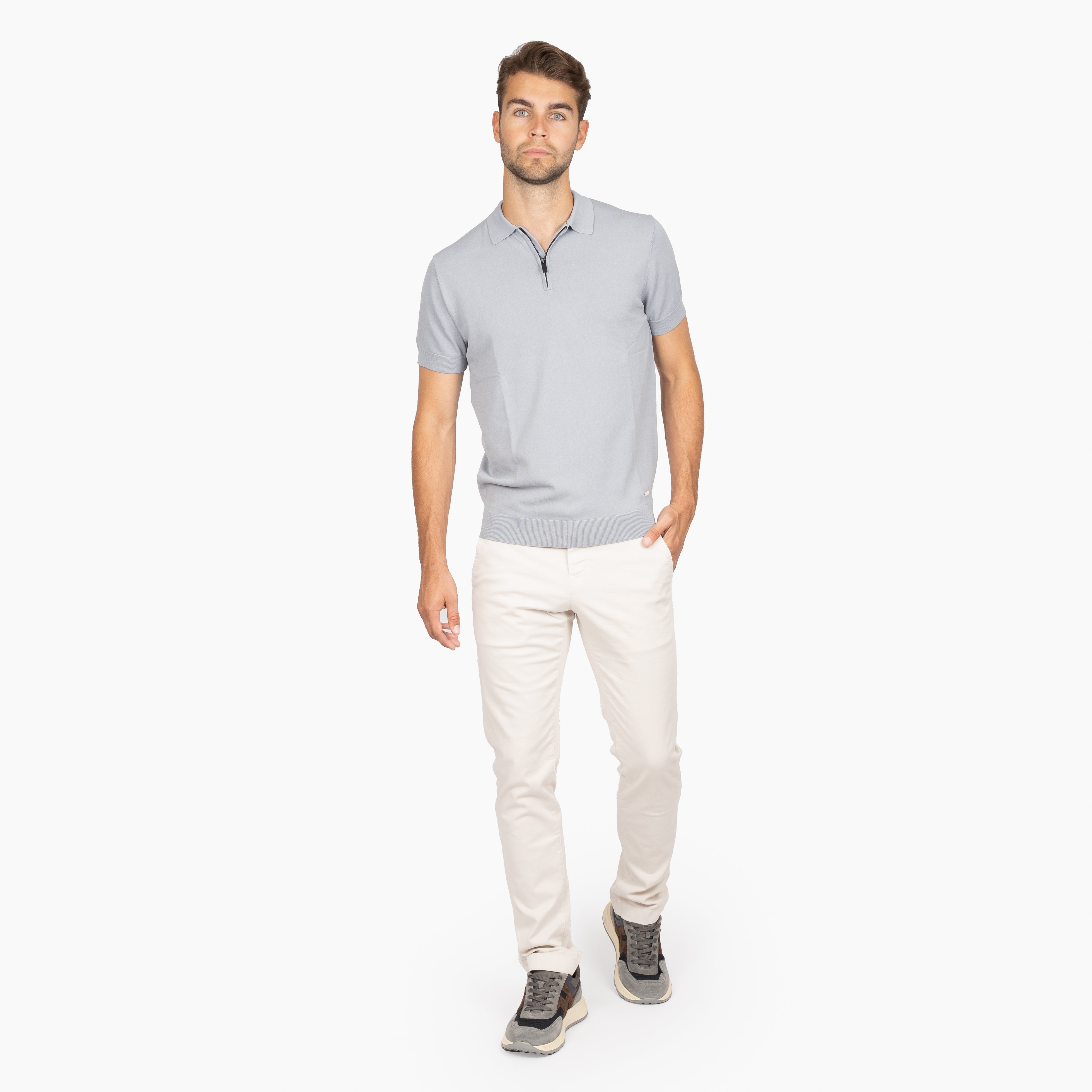 SEVEN DIALS Technische Polo met Rits Grijs | Osric