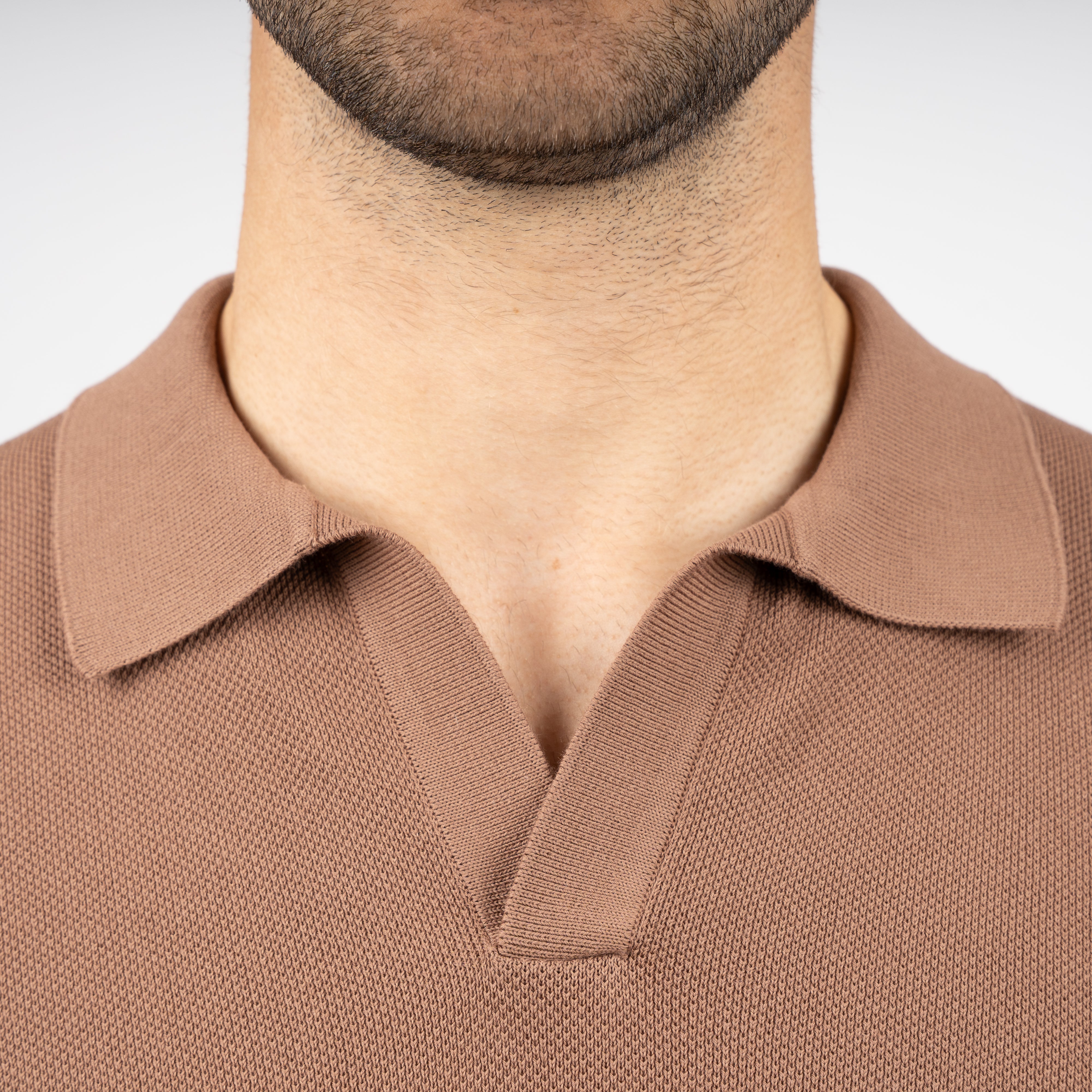 Gran Sasso Polo Buttonless Kraag Camel | Fresh Cotton