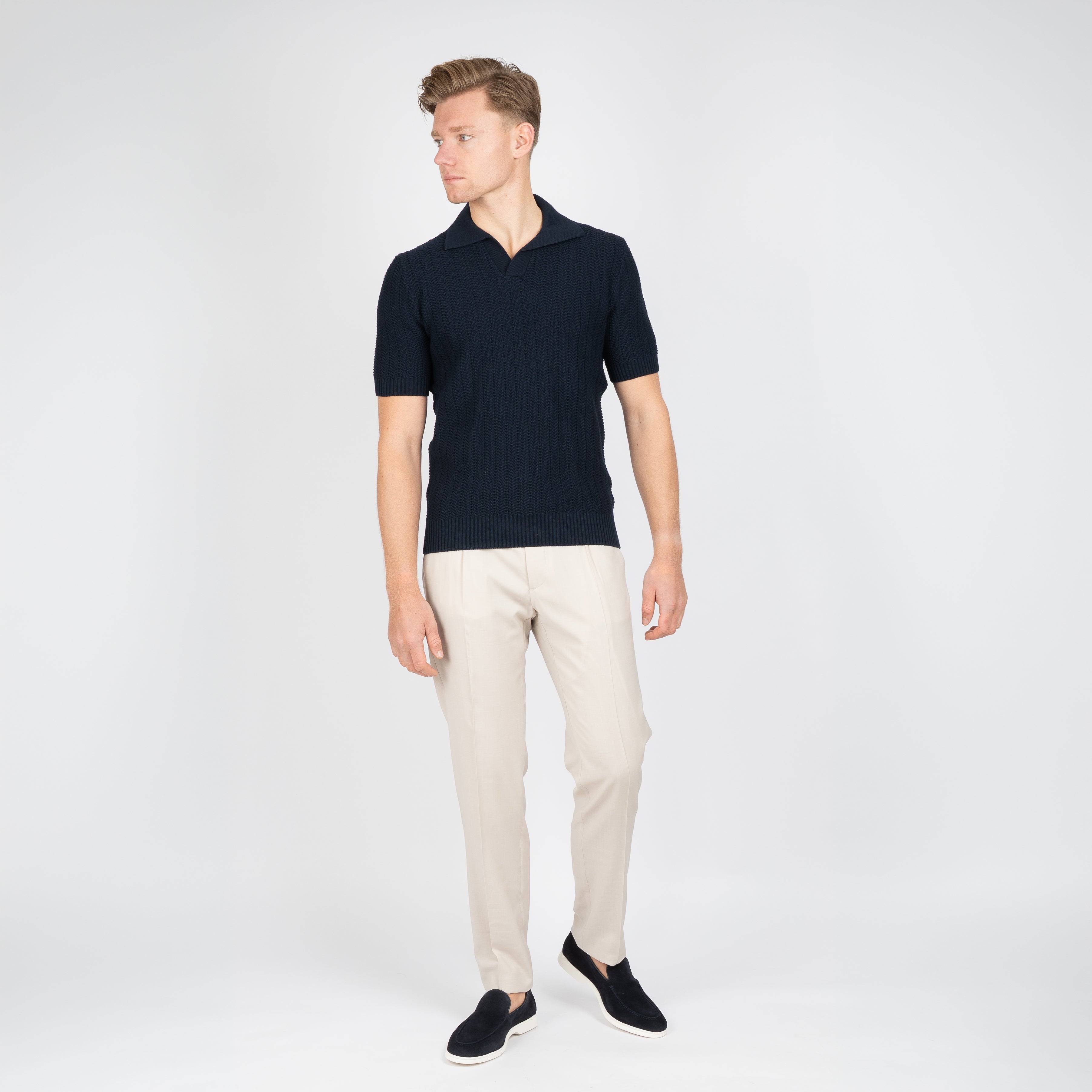 Gran Sasso Polo Buttonless Kraag Blauw | Cotton