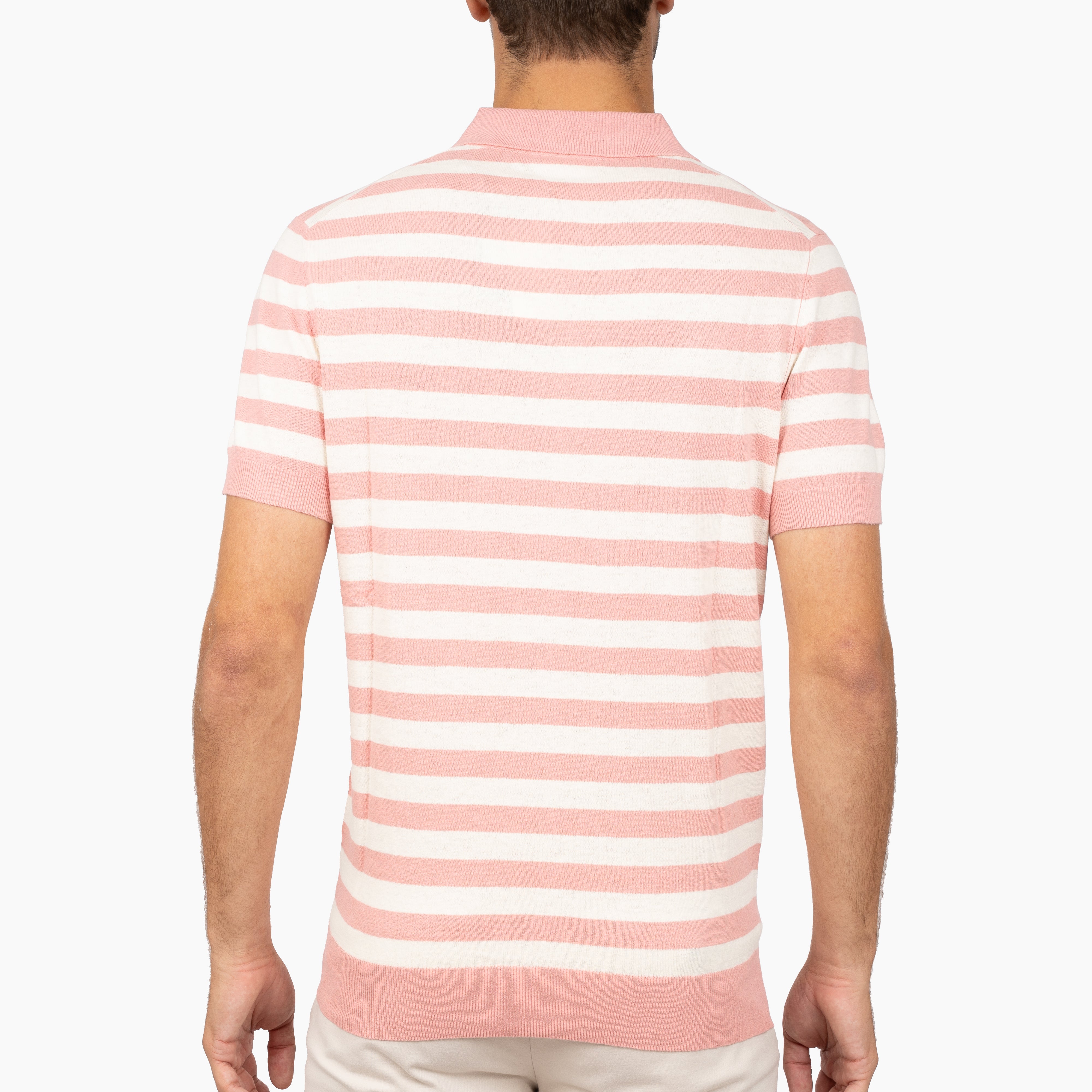SEVEN DIALS Gebreide Buttonless Polo Roze Gestreept | Carver