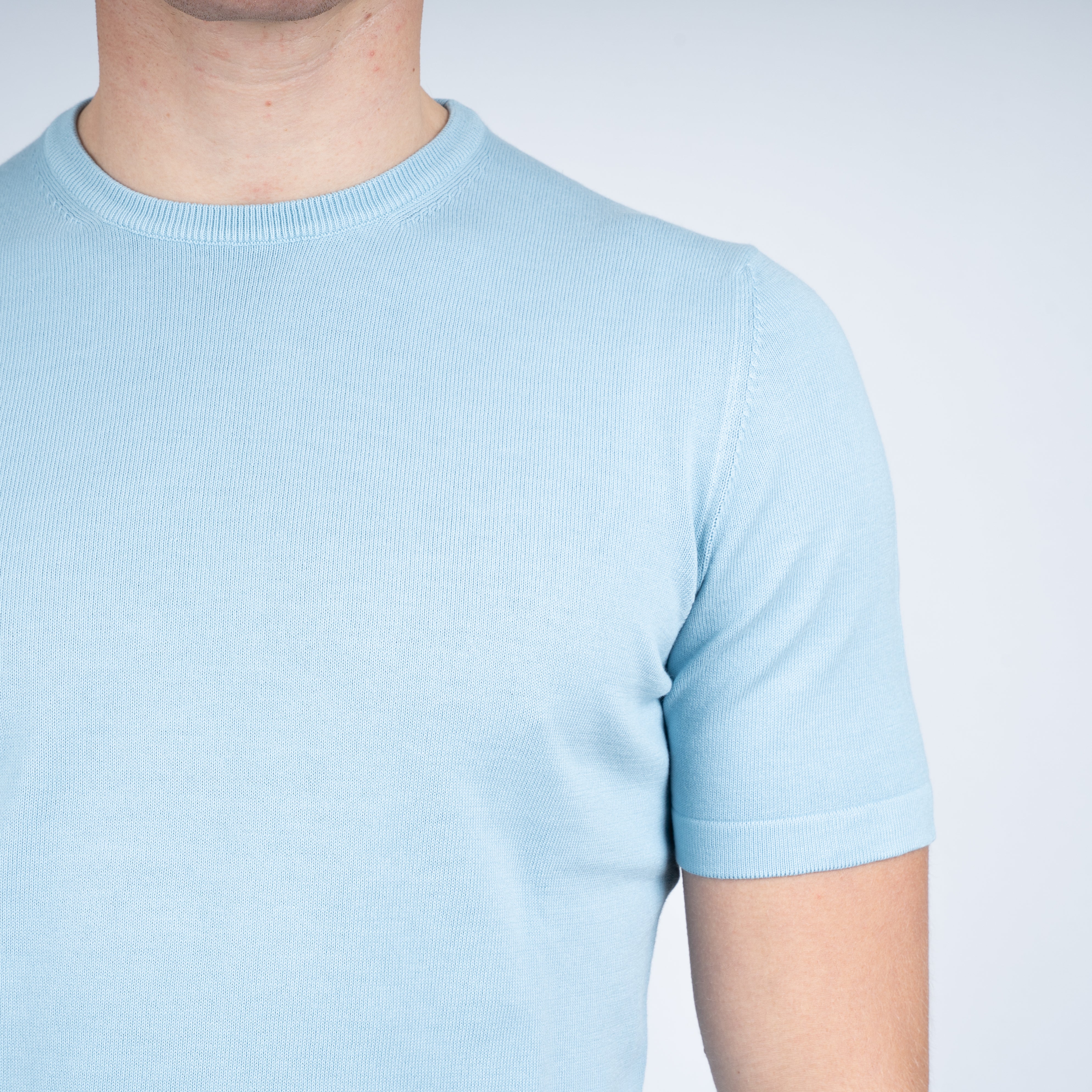 Gran Sasso Gebreid T-Shirt Lichtblauw | Egyptian Cotton