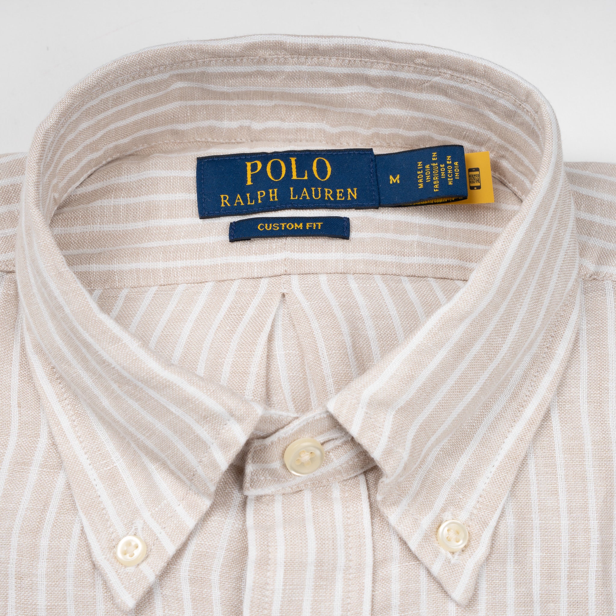 Ralph Lauren Linnen Overhemd Beige Gestreept | Custom Fit