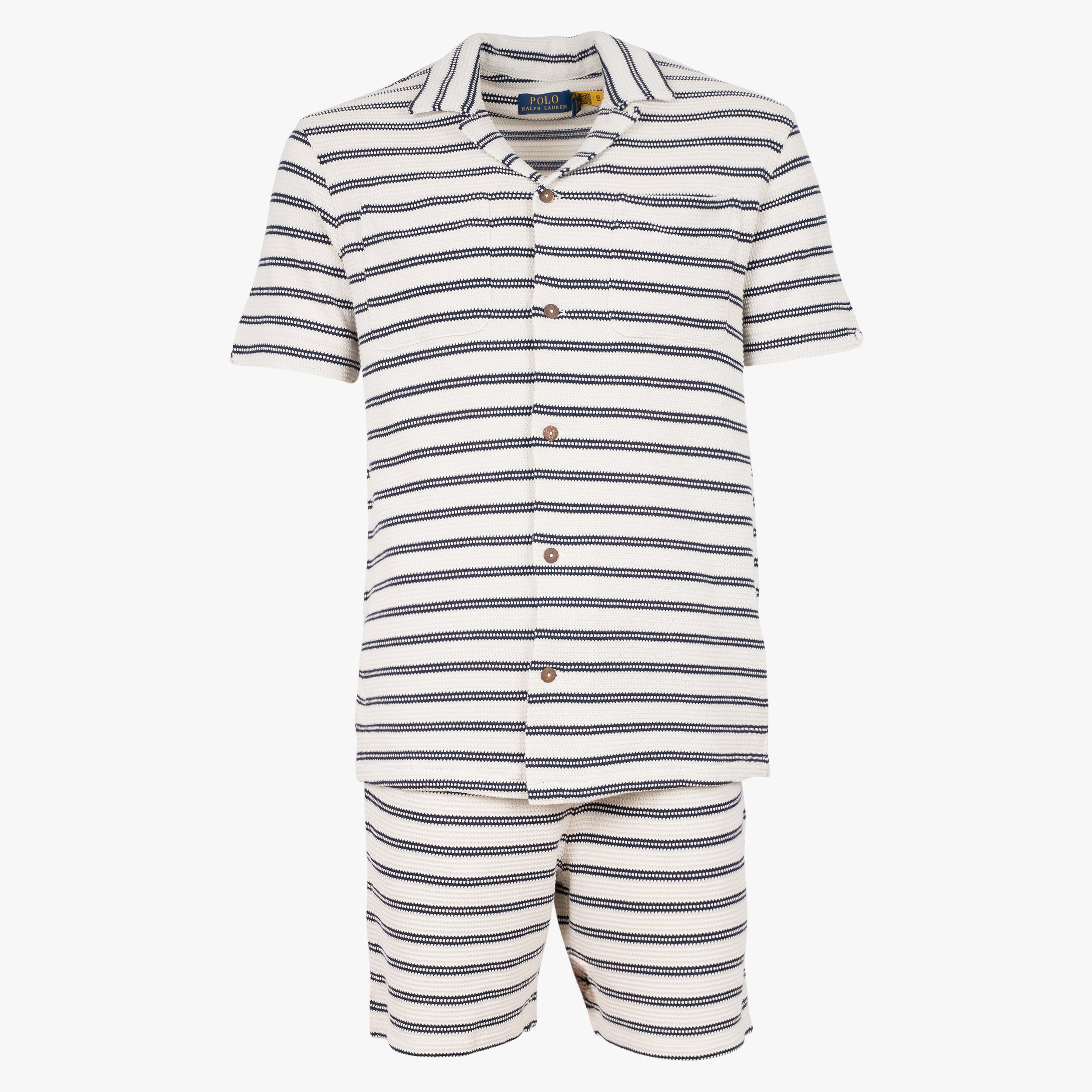 Ralph Lauren Overhemd Korte Mouw Blauw Gestreept | Pointelle-Ribbed