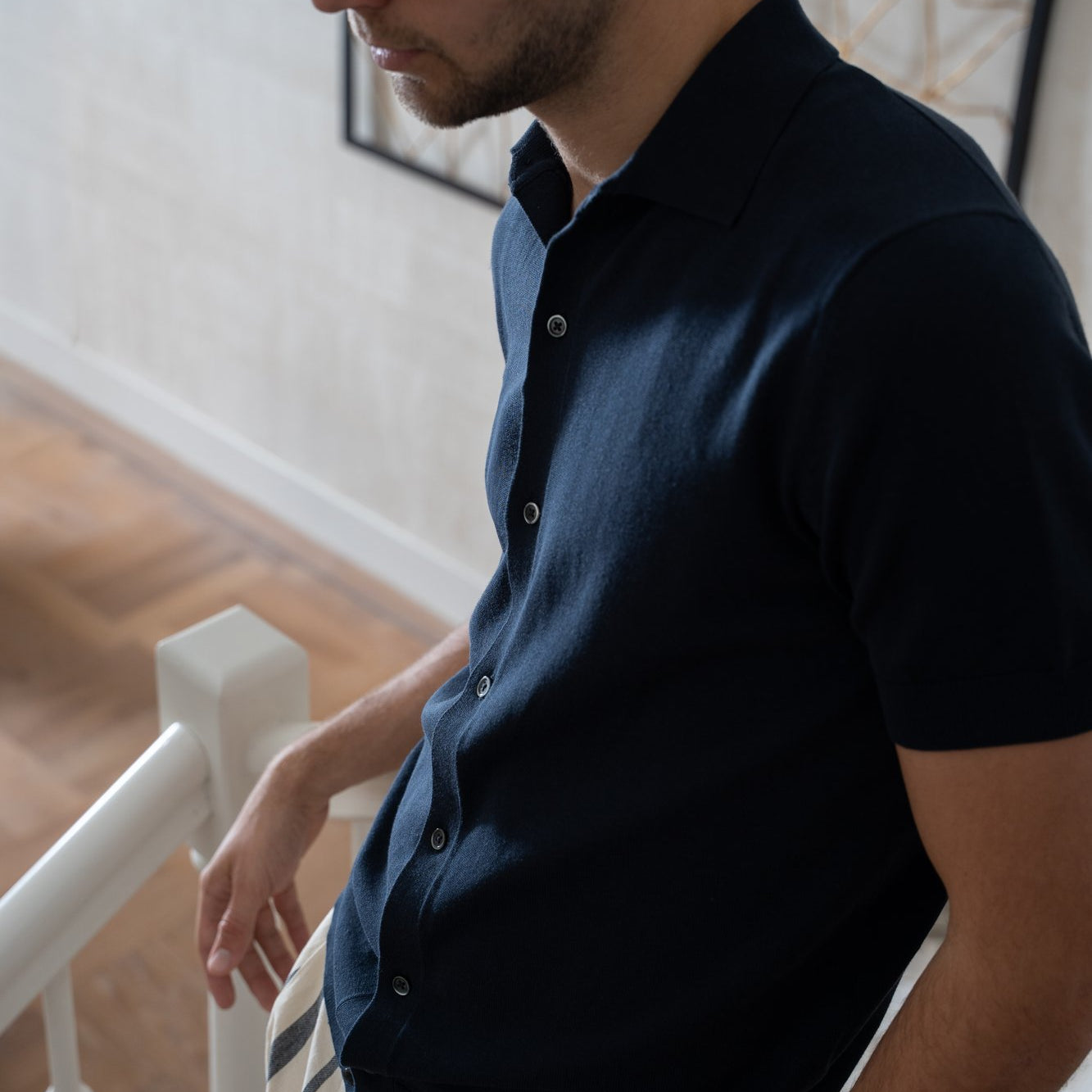Donkerblauw Seven Dials casual button-down polo