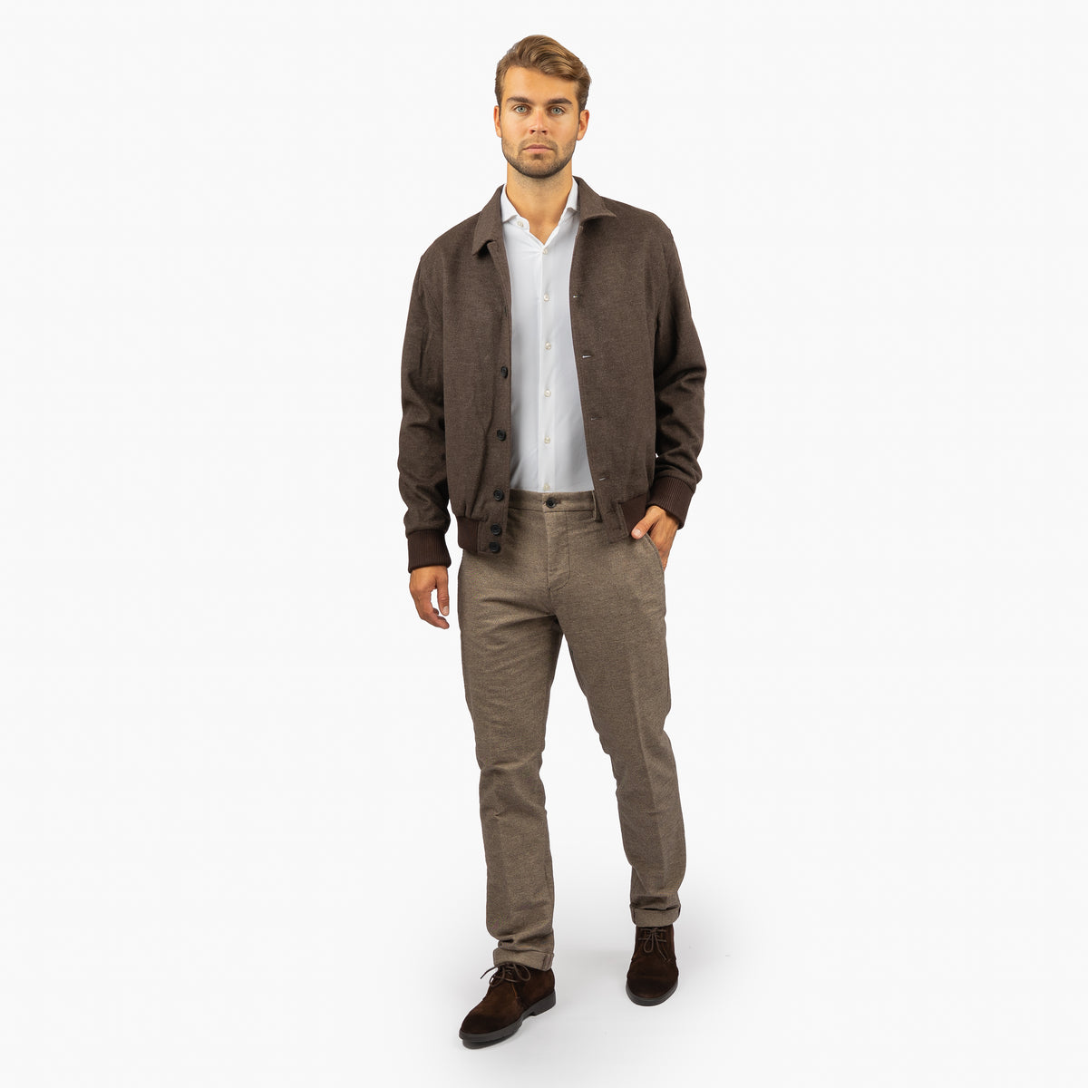 Genti Bomberjack Bruin | Wool Blend