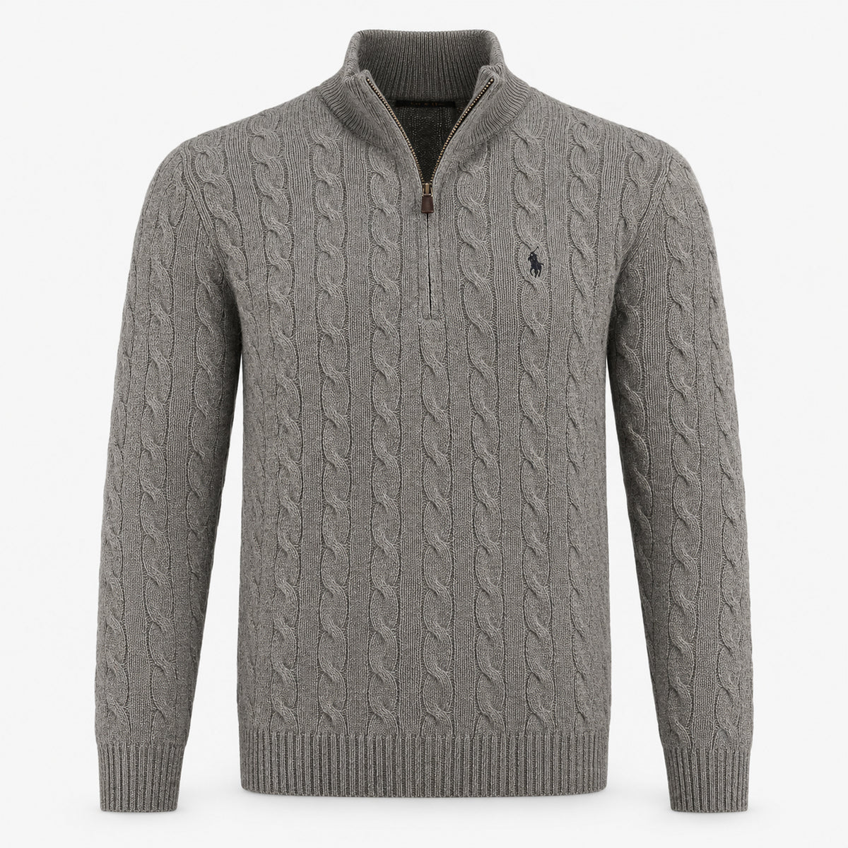Ralph Lauren Gebreide Kabeltrui met Rits Grijs | Cable-Knit Cotton