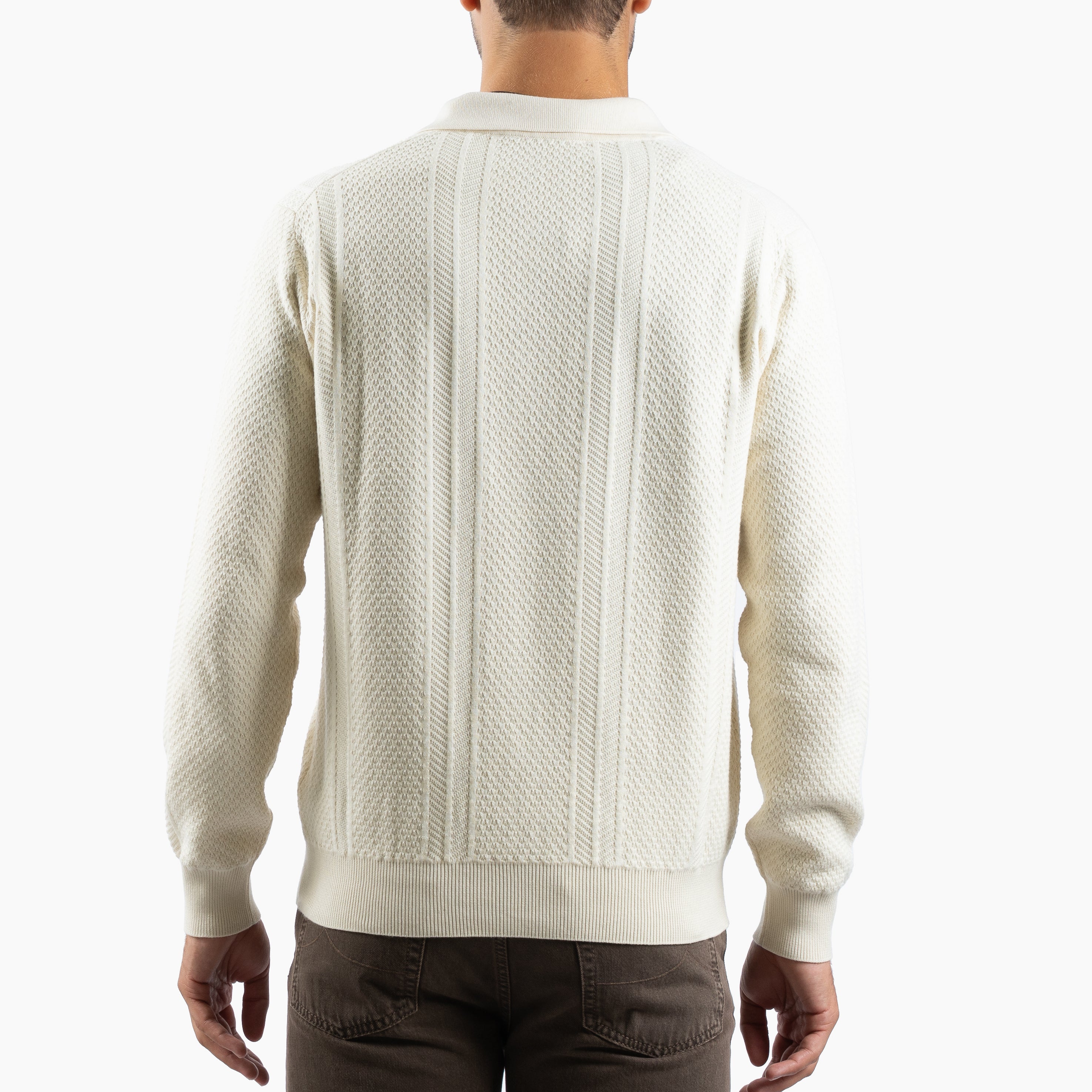 Maurizio Baldassari Gebreide Trui met Polokraag Crème | Mixed Stitch Polo 3B