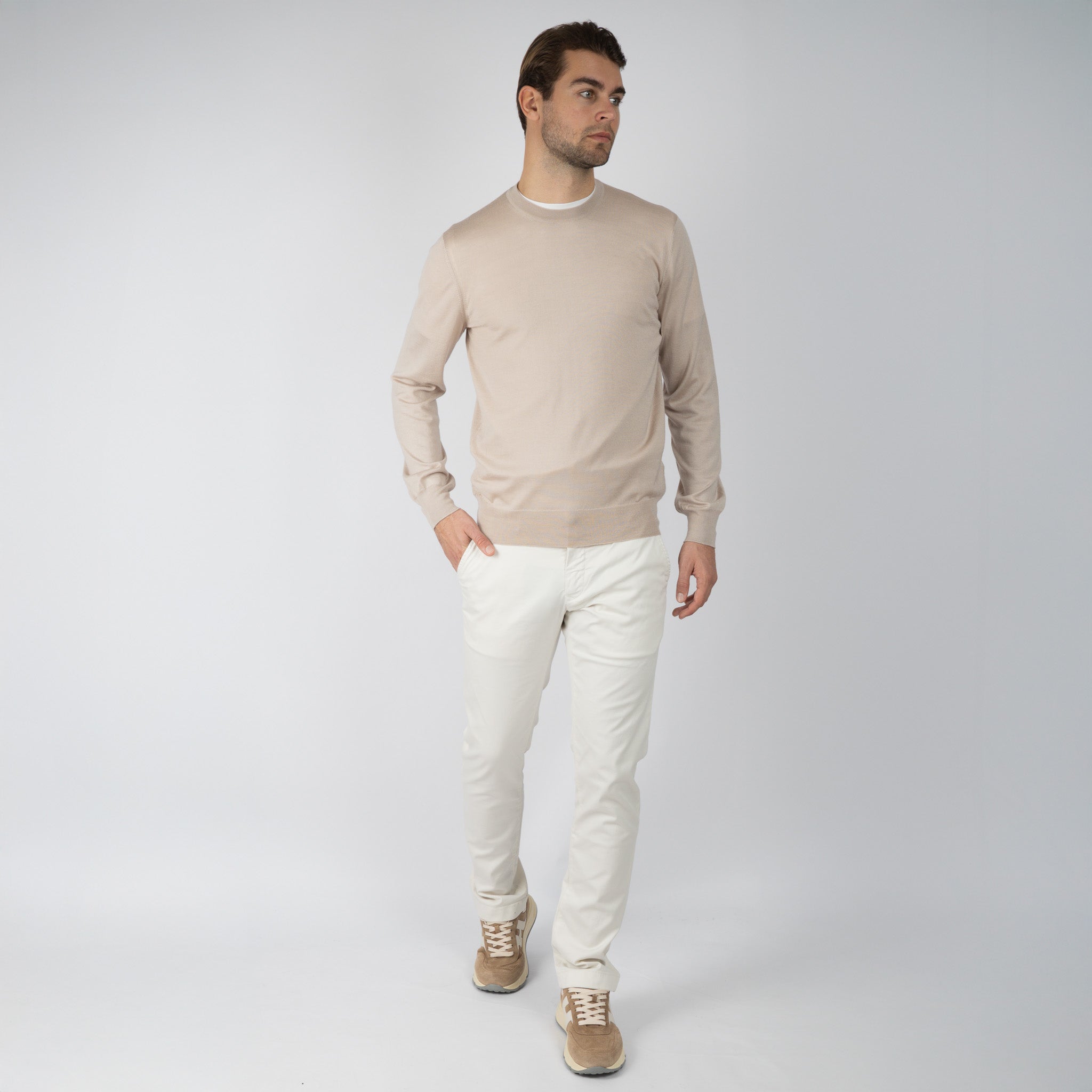 Gran Sasso Gebreide Trui Ronde Hals Beige | Cashmere-Lana-Seta