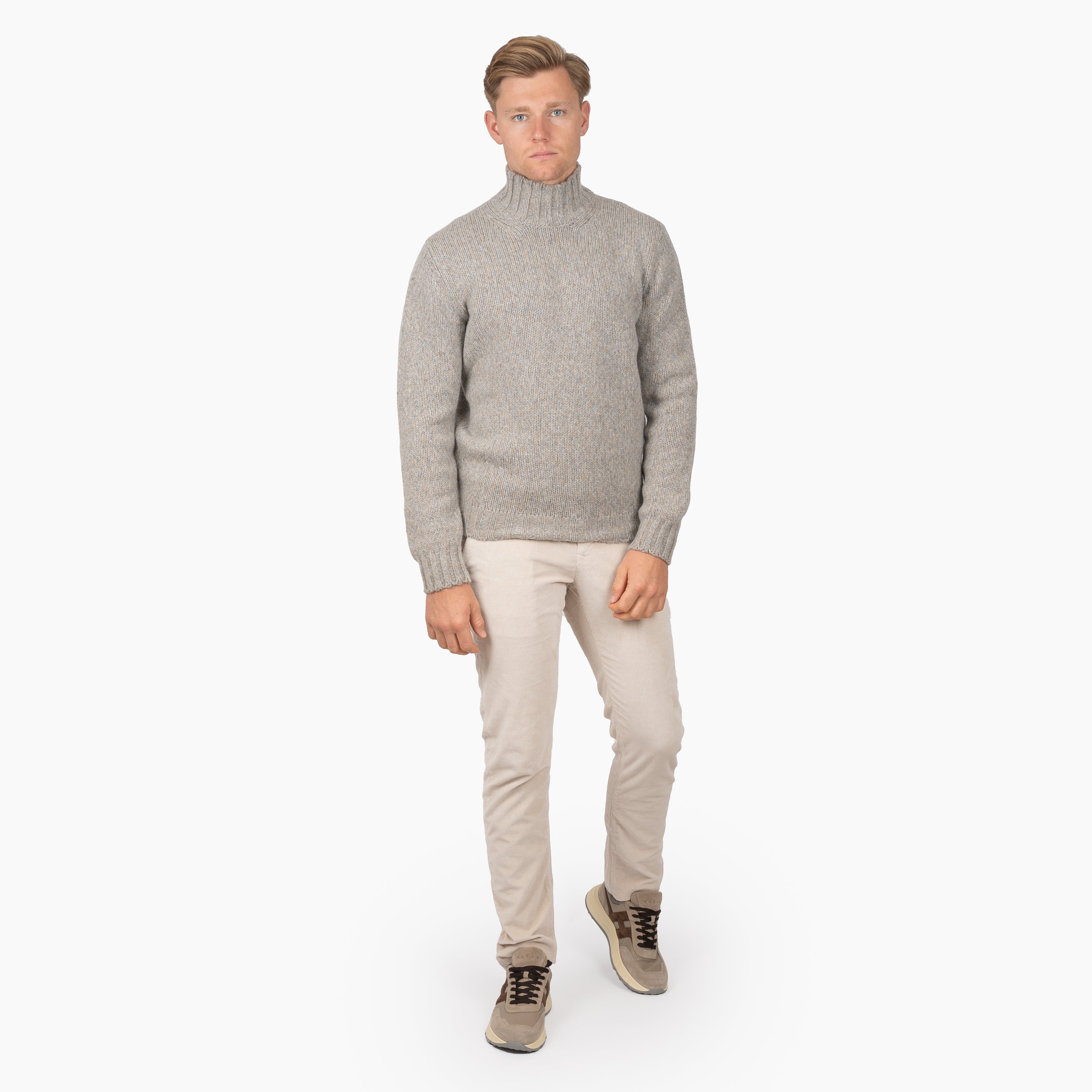 Fedeli Gebreide Turtleneck Trui Beige & Grijs | Onda Baby Alpaca