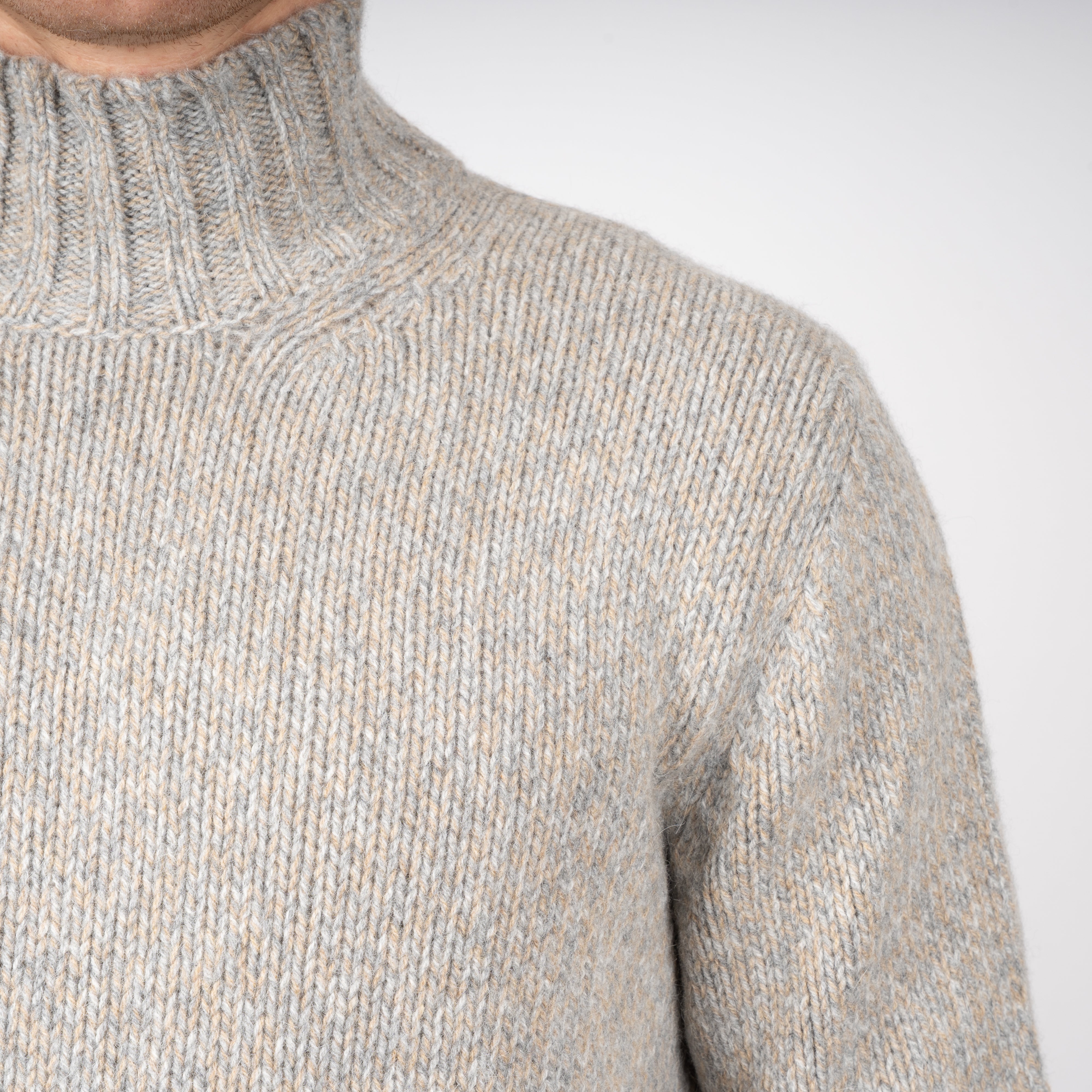 Fedeli Gebreide Turtleneck Trui Beige & Grijs | Onda Baby Alpaca