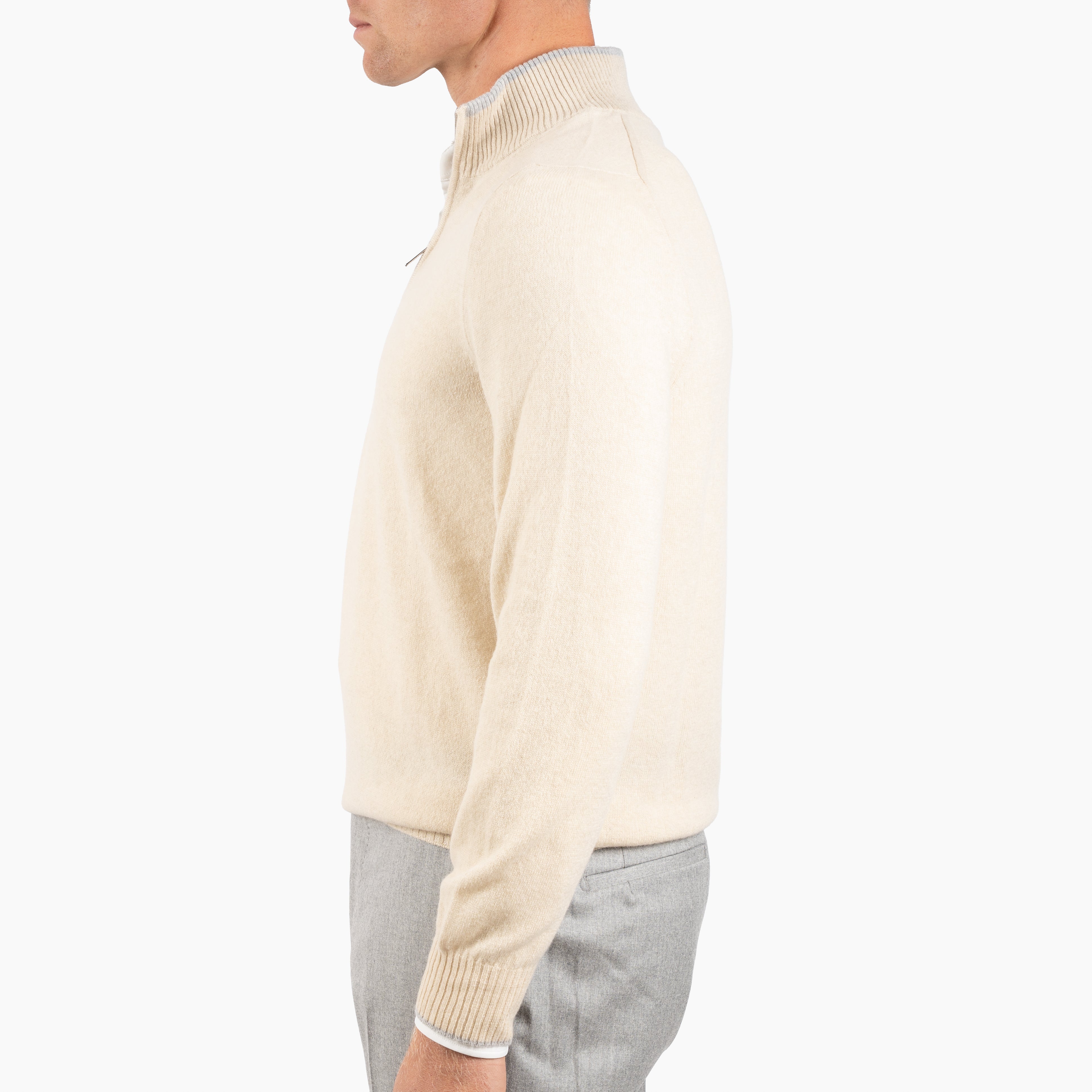 Fedeli Gebreide Trui met Rits Beige | Favonio Persia Cashmere