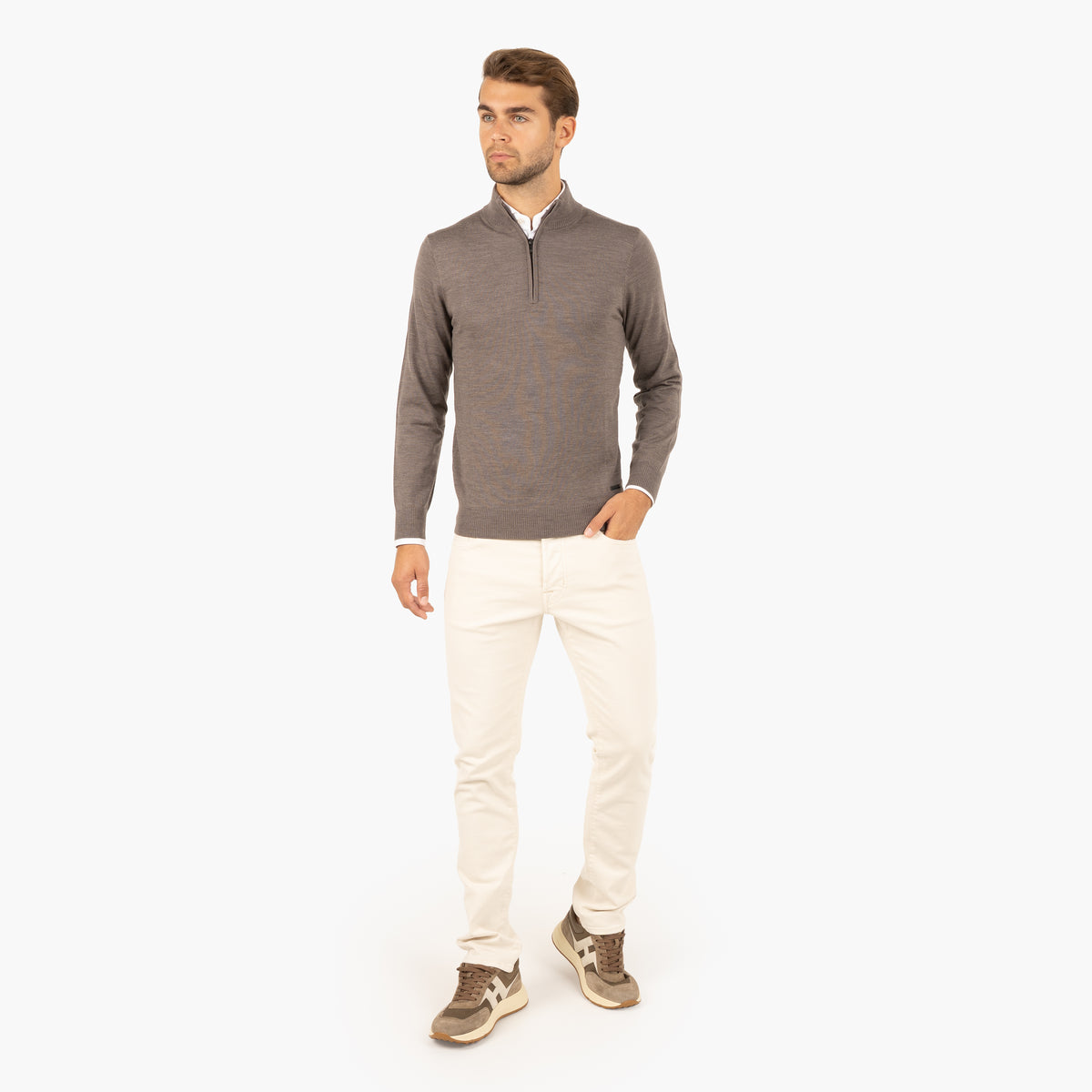 SEVEN DIALS Gebreide Trui met Rits Taupe | Saul