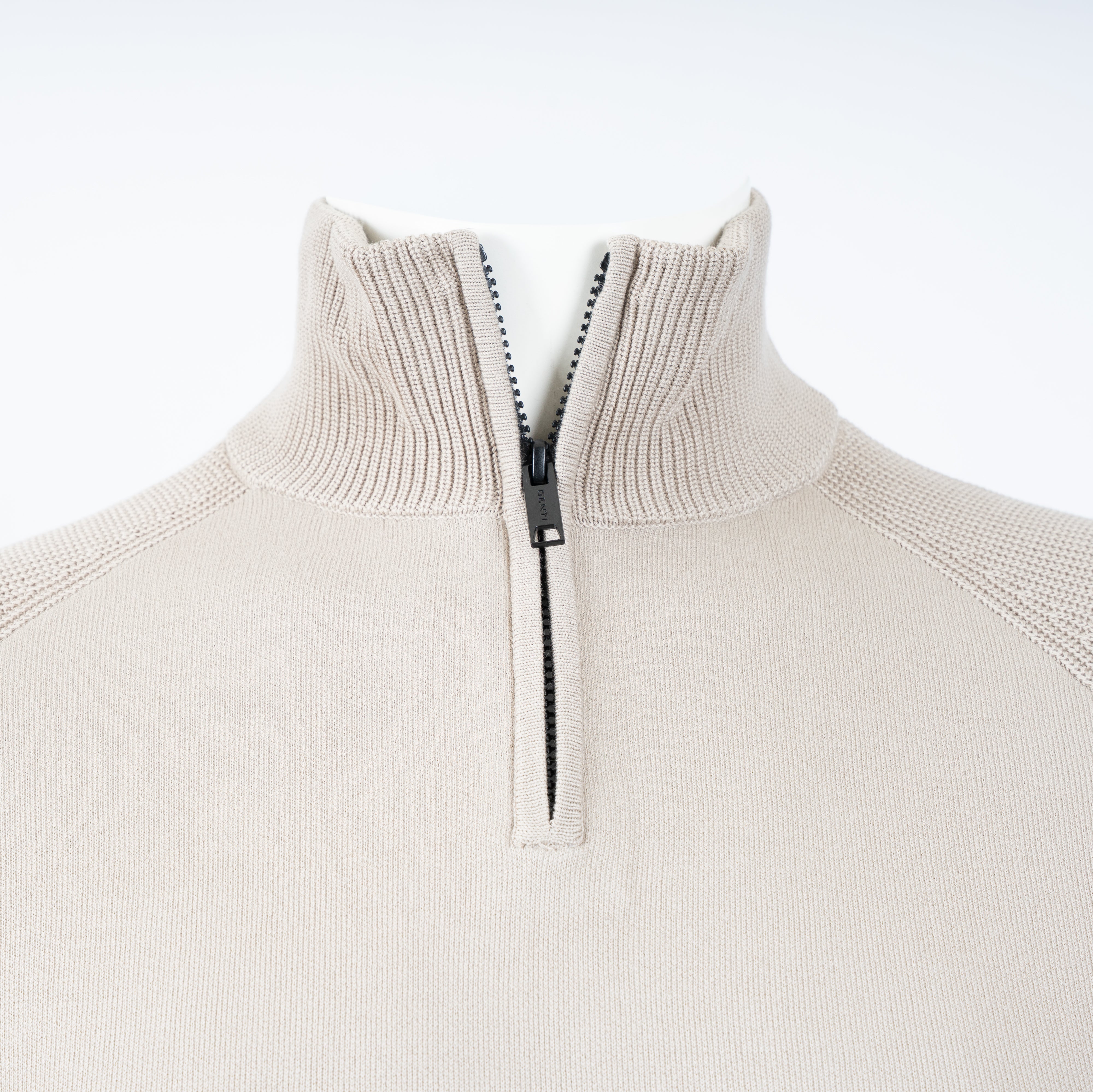 Genti Gebreide Trui met Rits Beige | Cotton & Nylon