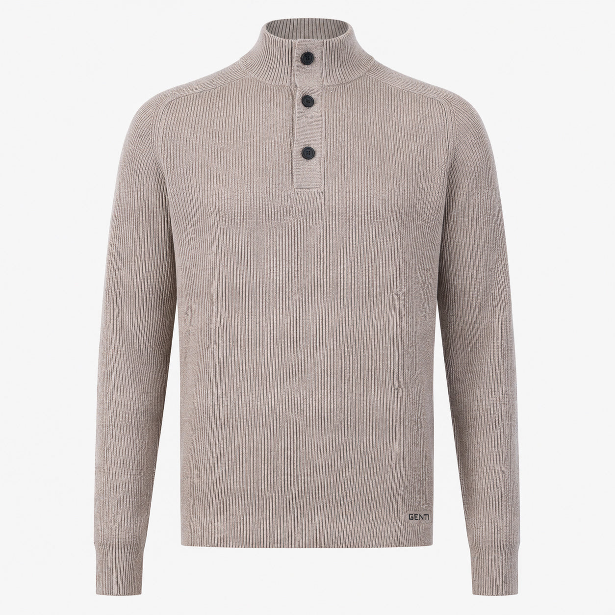 Genti Gebreide Trui met Knopenlijst Beige | Cotton