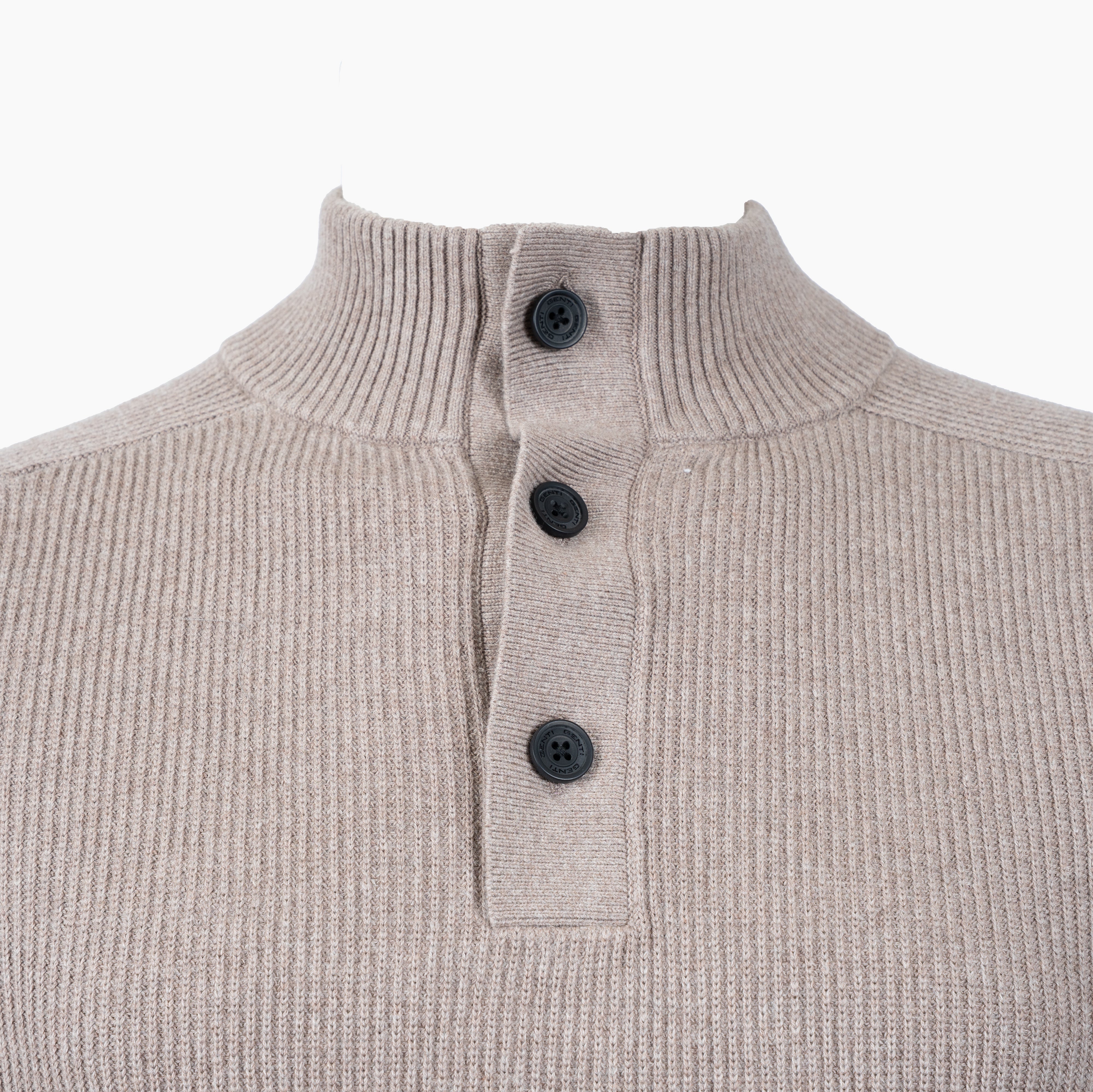 Genti Gebreide Trui met Knopenlijst Beige | Cotton