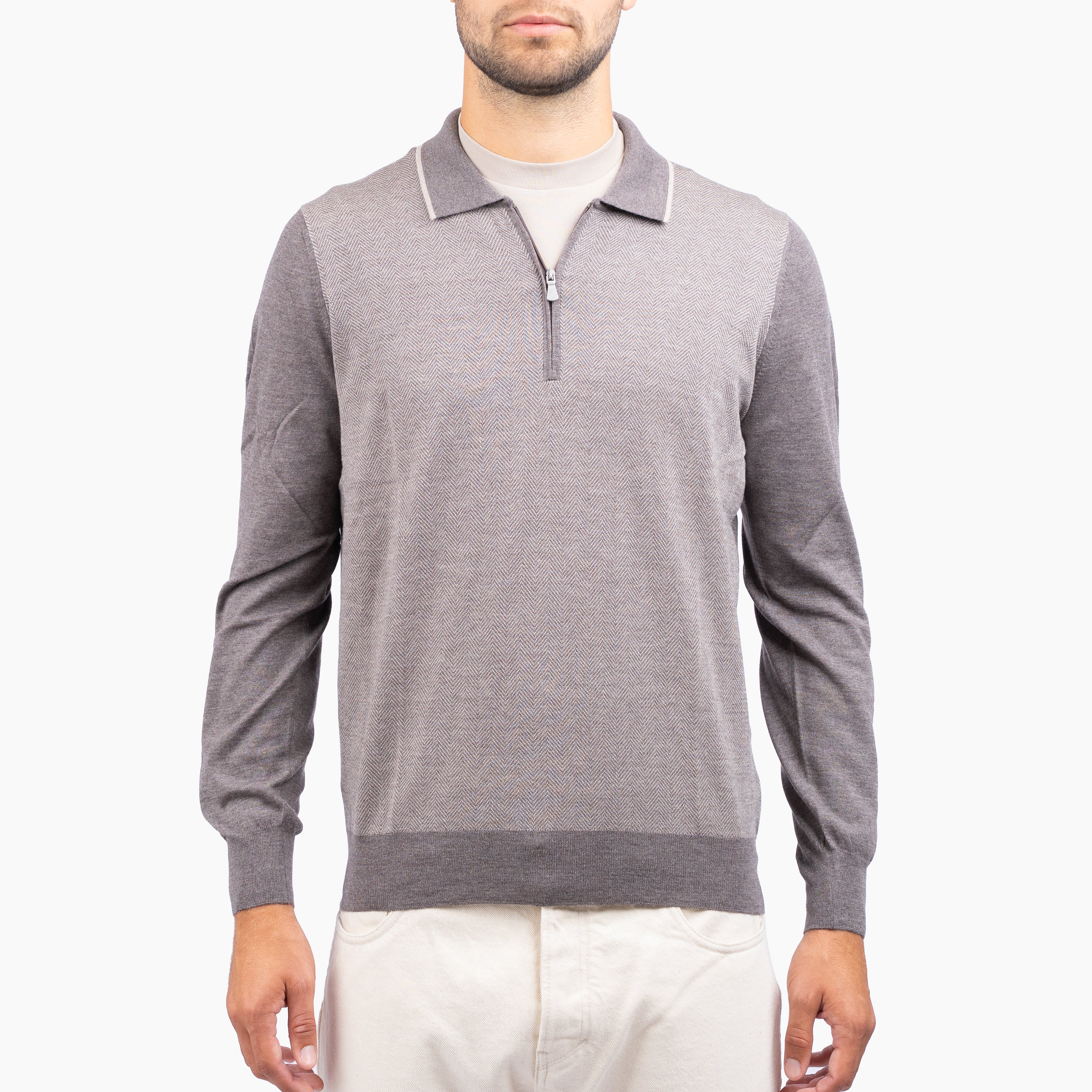 Gran Sasso Gebreide Trui met Rits Beige | Extrafine Merino