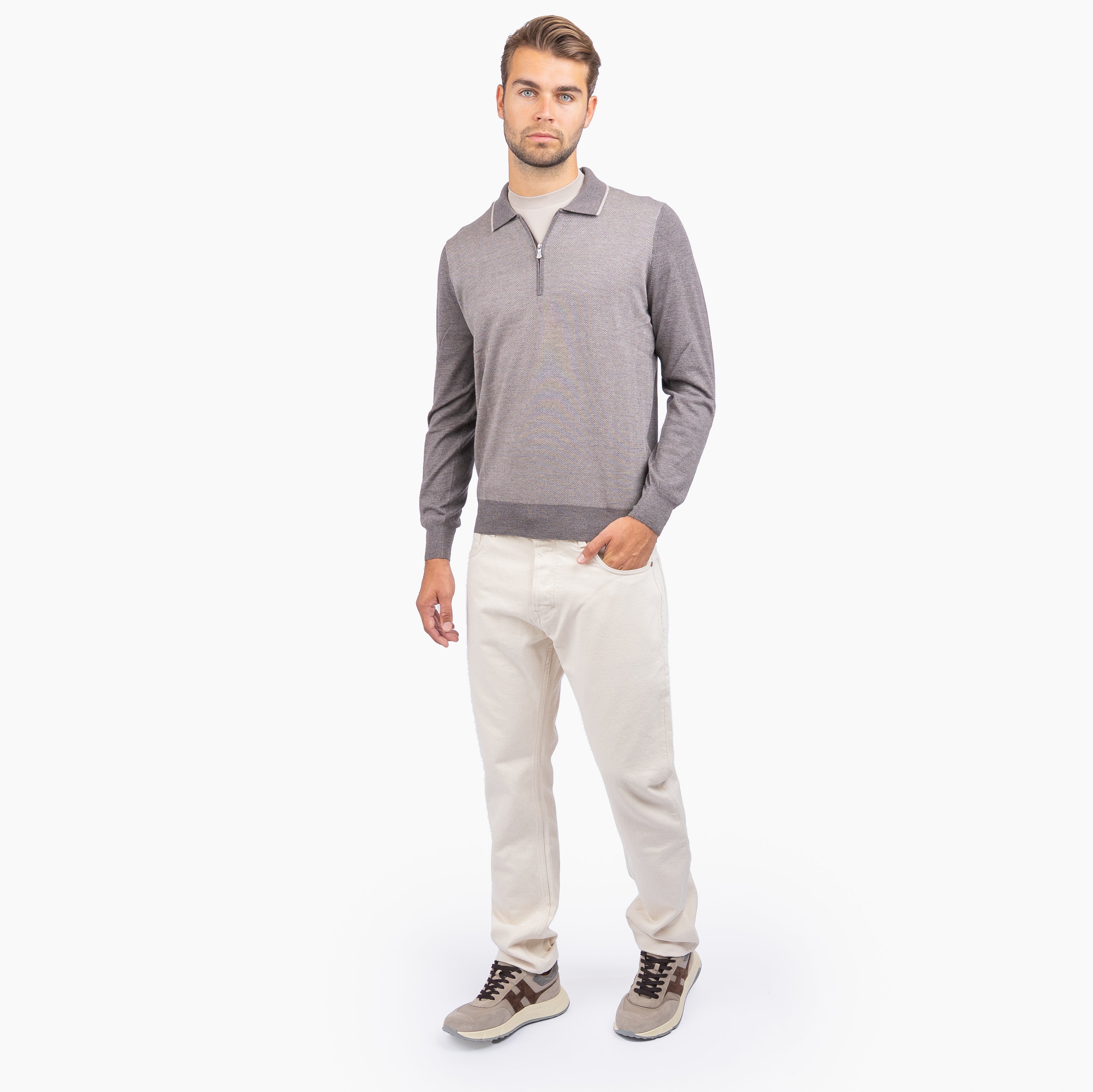 Gran Sasso Gebreide Trui met Rits Beige | Extrafine Merino