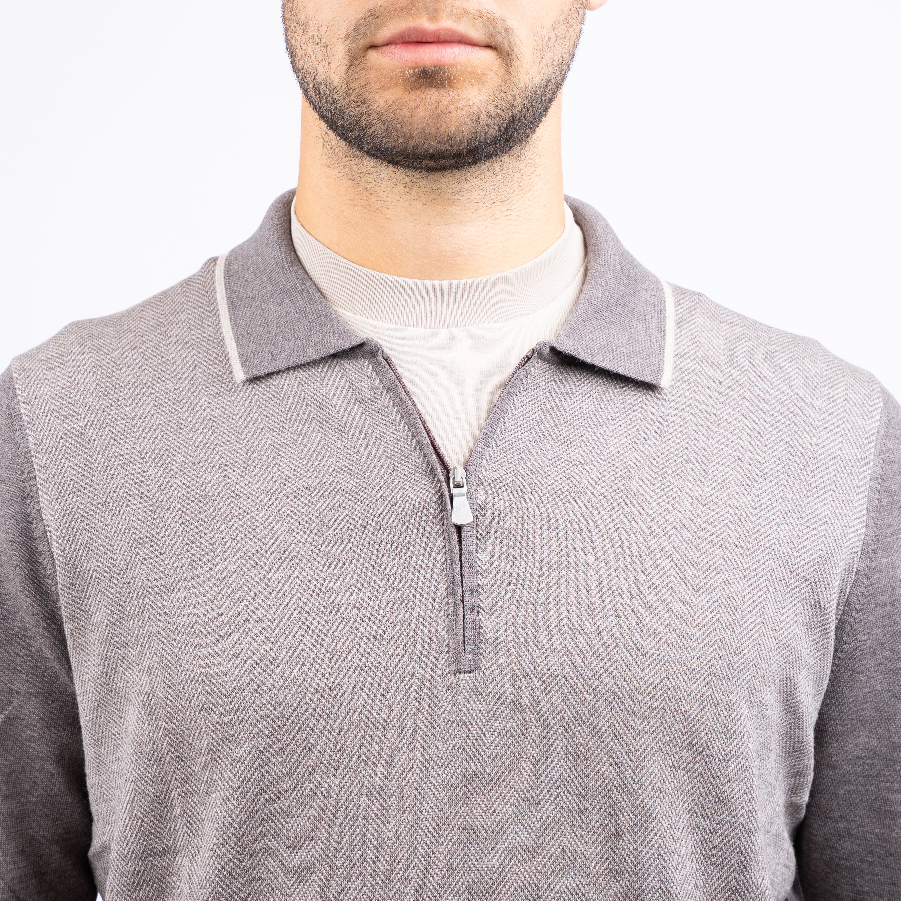 Gran Sasso Gebreide Trui met Rits Beige | Extrafine Merino