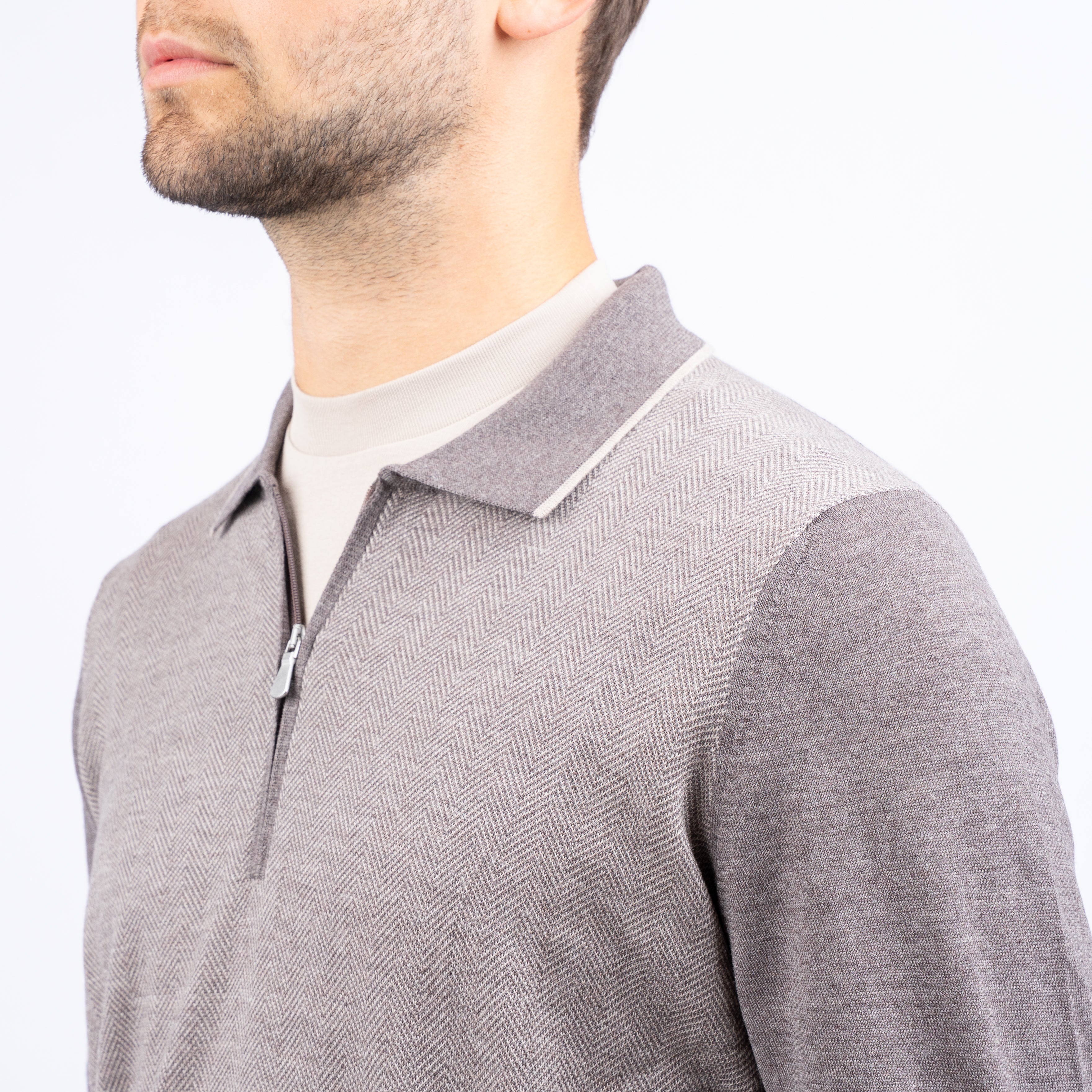 Gran Sasso Gebreide Trui met Rits Beige | Extrafine Merino