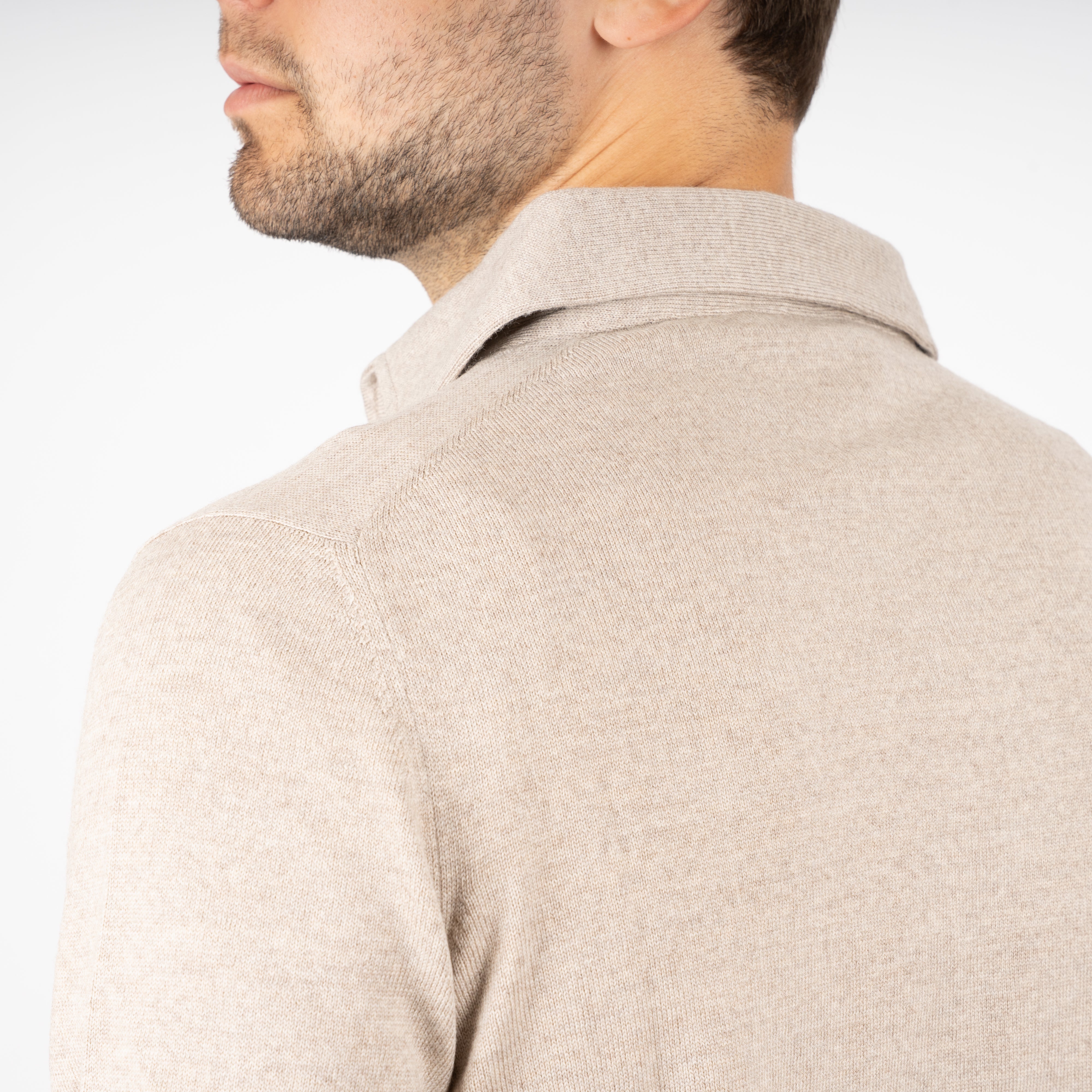 Gran Sasso Gebreide Polo Lange Mouw Beige | Extrafine Merino
