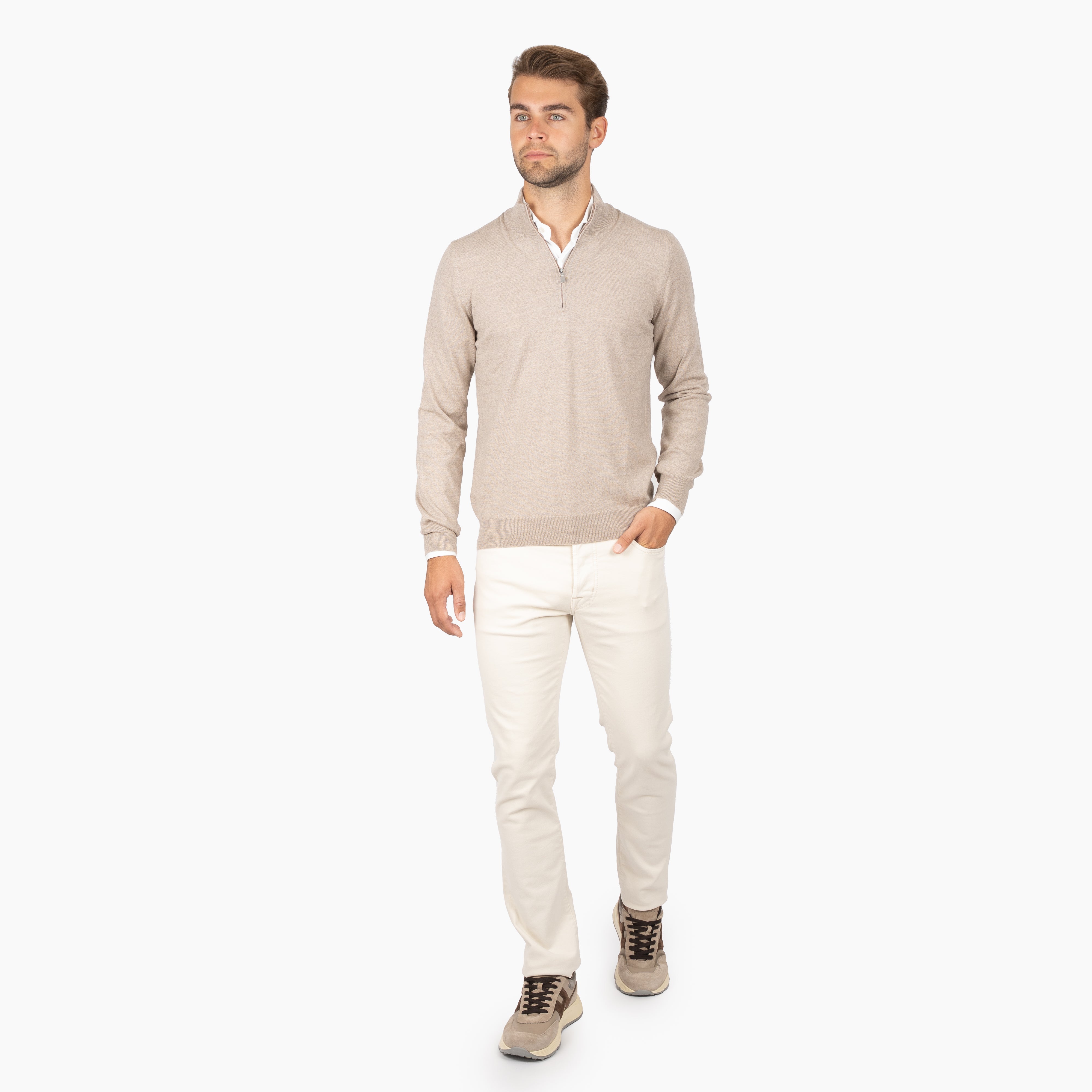 Gran Sasso Gebreide Trui met Rits Beige | Extrafine Merino